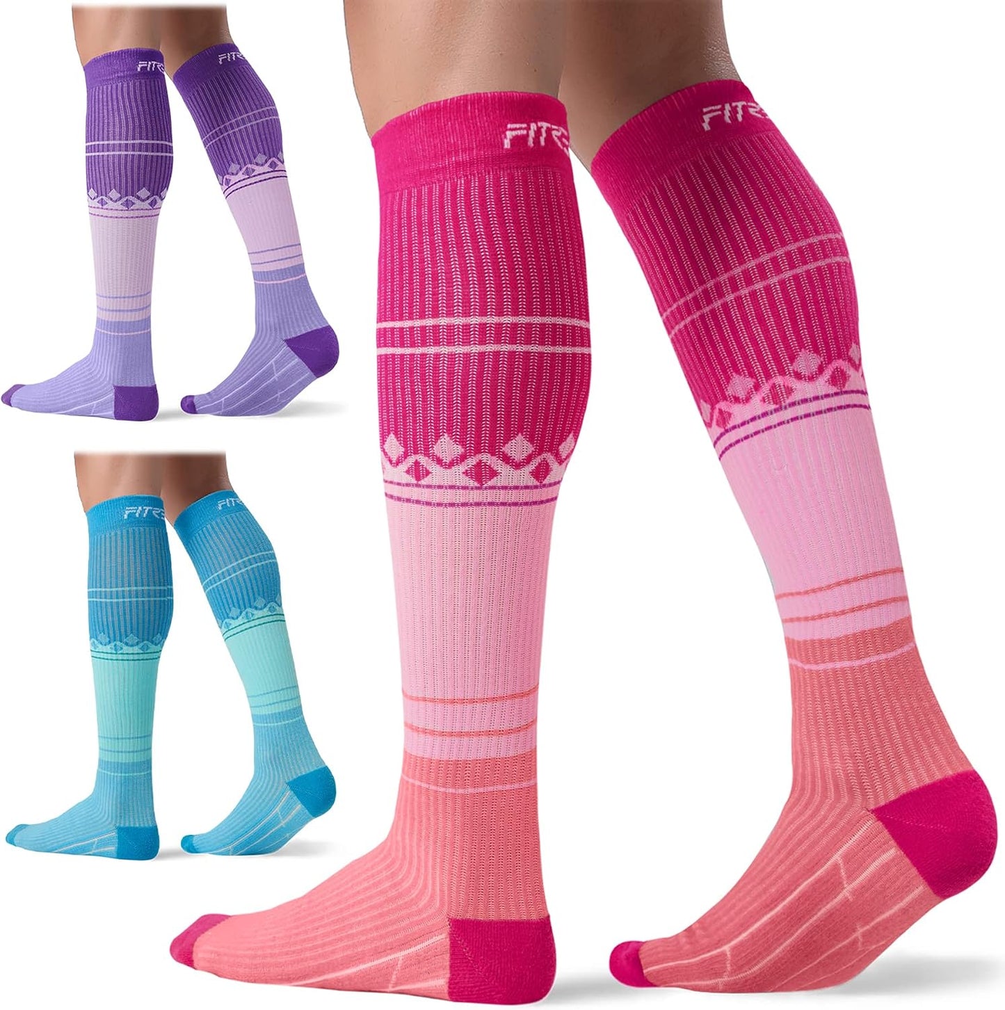 FITRELL Compression Socks for Men & Women - 20-30mmHg Circulation Support | 3 Pairs