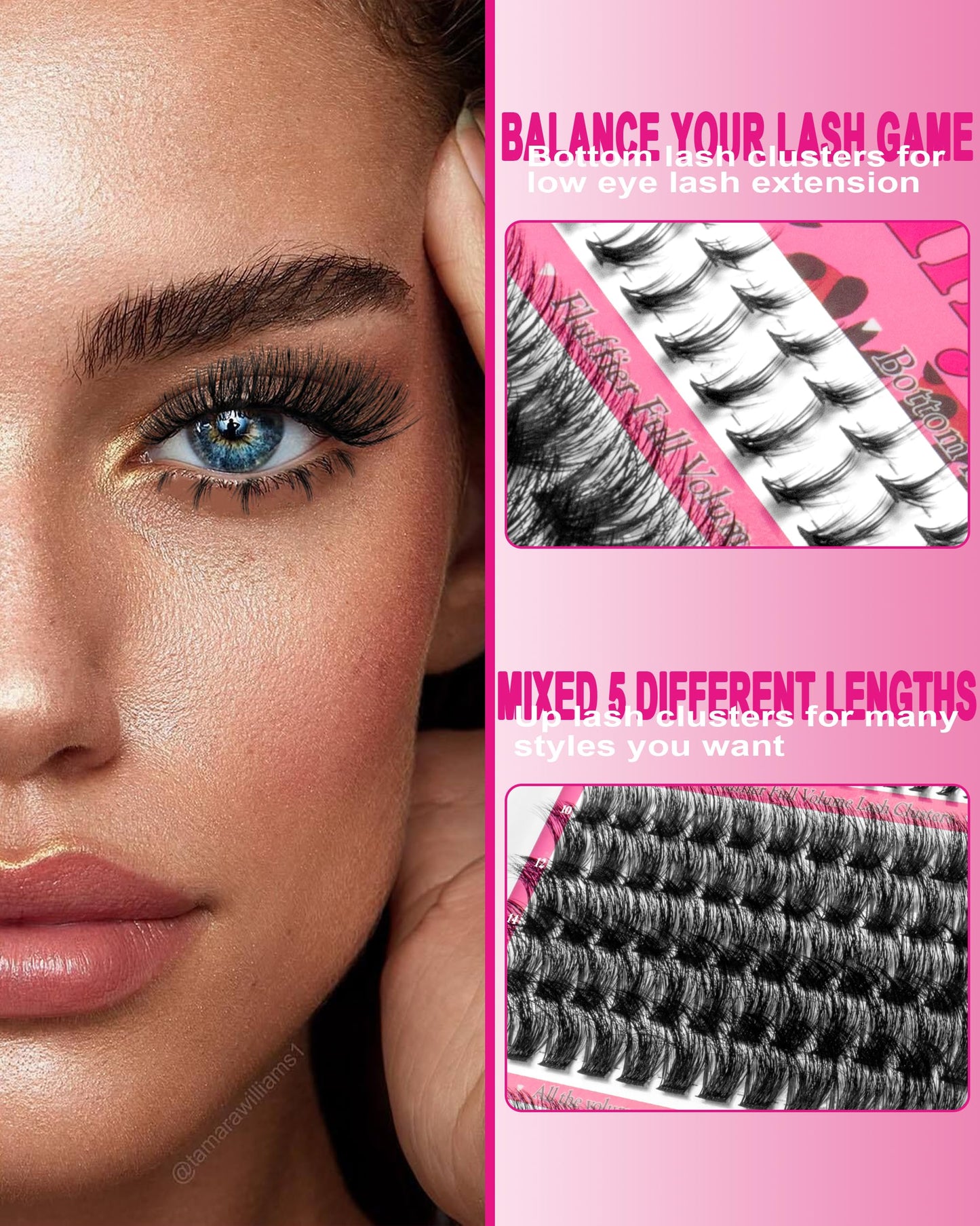 MilyBest Fable Lash Clusters Kit Volume Fluffy Eyelash Clusters with Bottom Lashes 10-18mm Individual Lashes Clusters Manga Lash Extension Kit Waterproof Bond and Seal Thick Full D-Curly Eyelashes