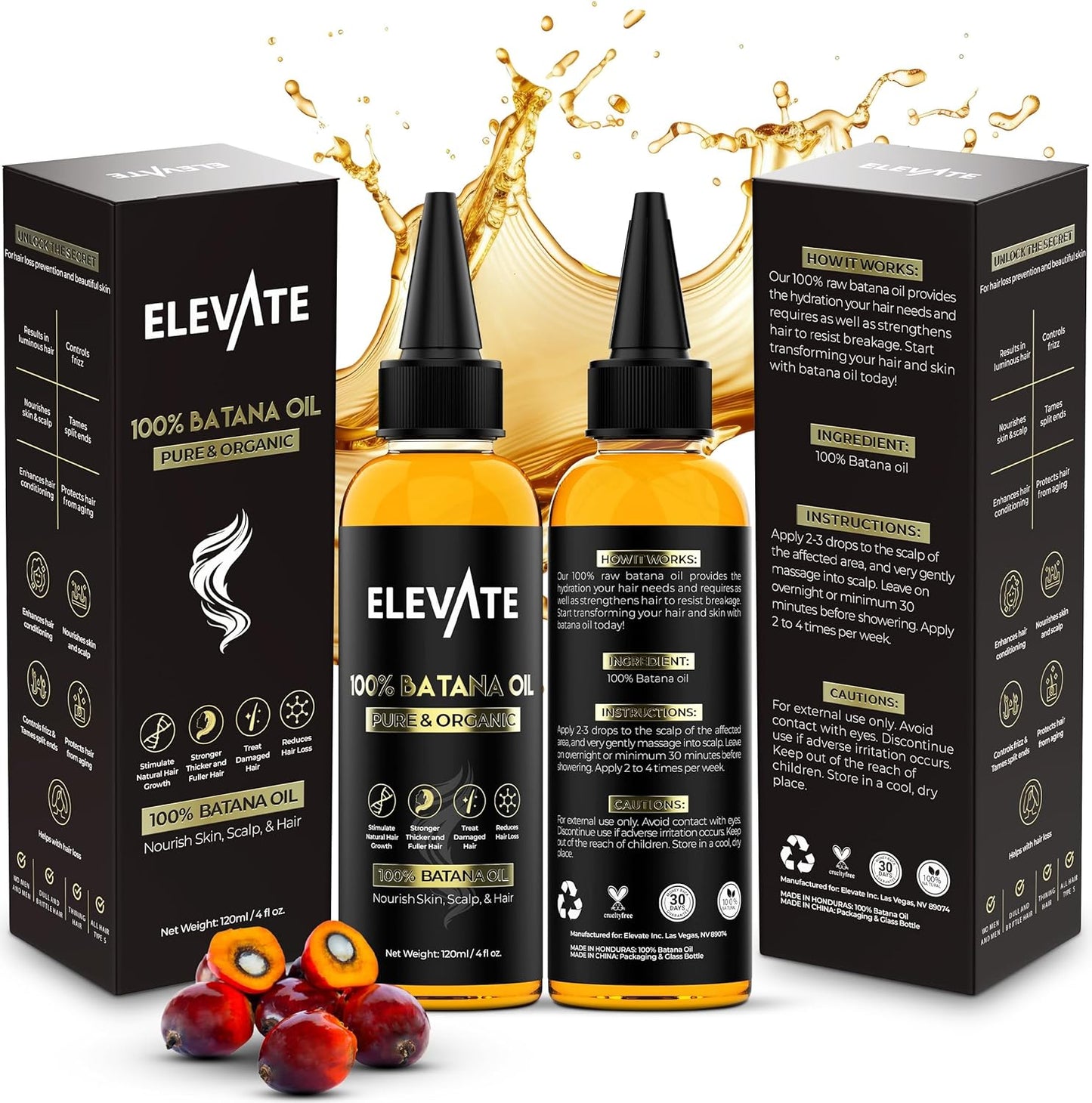Elevate Batana Oil for Hair Growth - 100% Pure Organic Serum for Thickness & Scalp Care | 4 Fl Oz