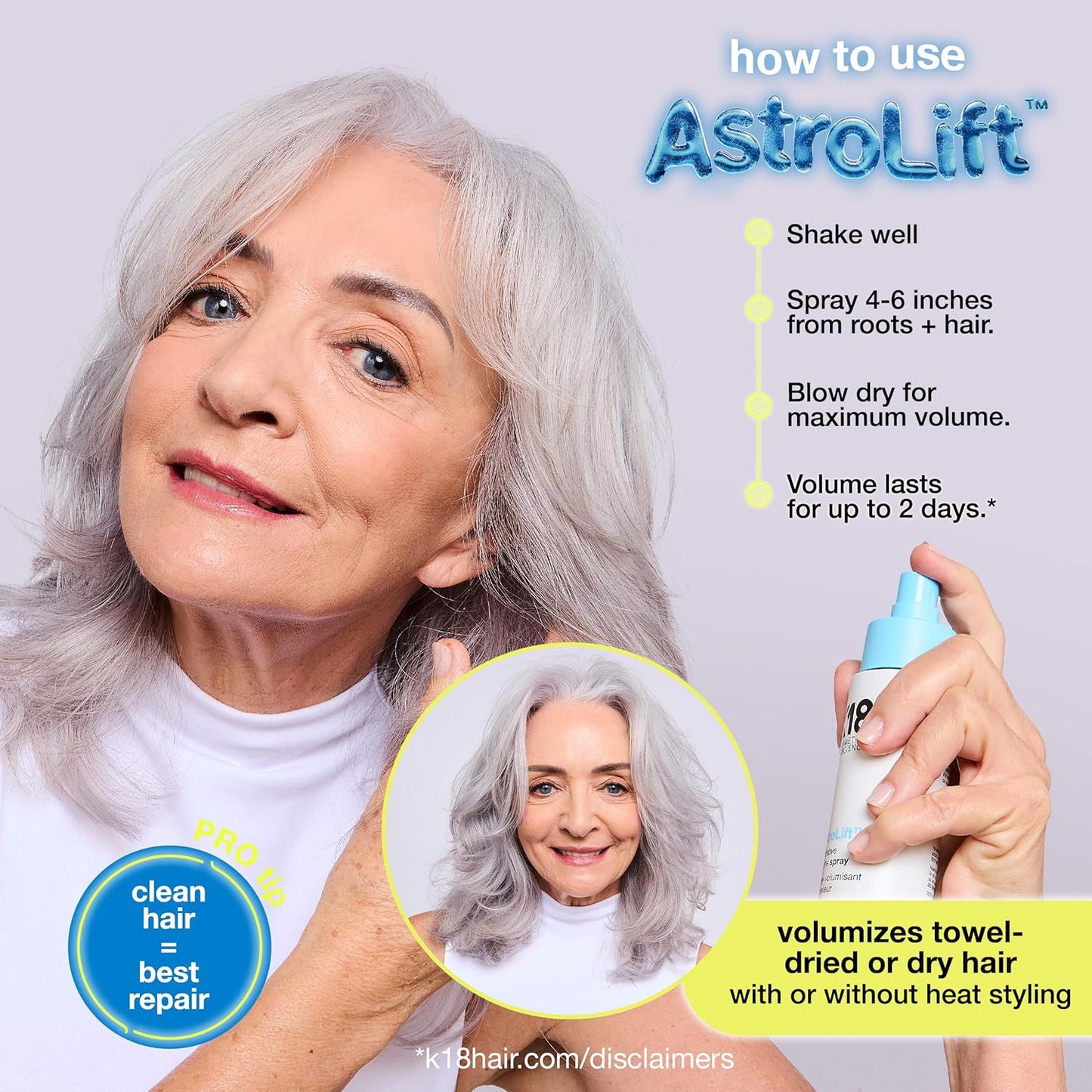 K18 AstroLift™ Volume Spray - 2-Day Hair Thickening & Hold for Fine, Fragile Hair | Non-Sticky, Humidity-Resistant Formula