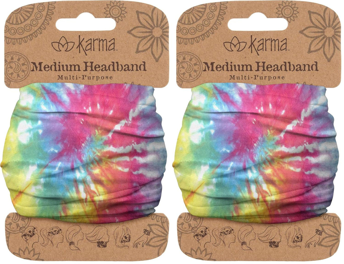 Floral Headband for Women | Stretchy Fabric Hair Scarf - Light Tan & Blue - Medium Size