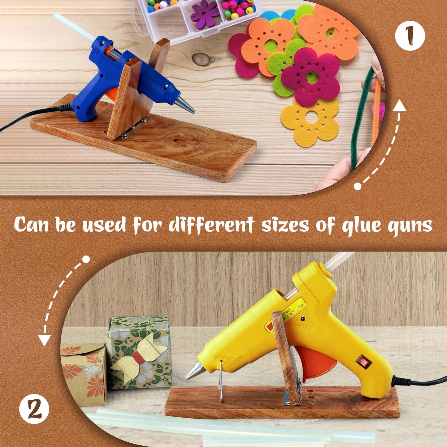 VTUNA Wooden Glue Gun Holder Stand, Hot Melt Adhesive Supporting Tool, Melting Glue Dispenser Foldable Base, Glue Applying Tool Holder