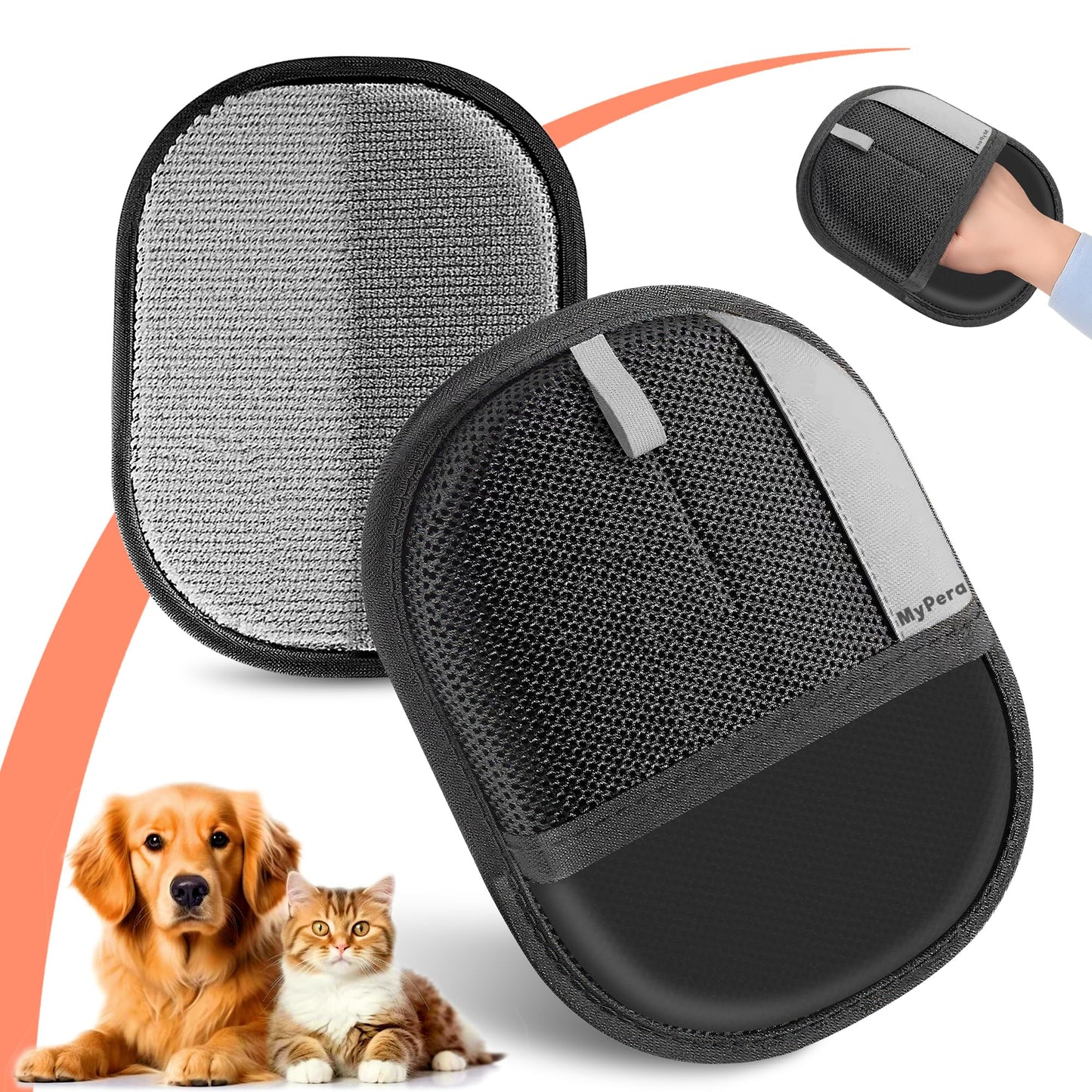 MyPera Pet Hair Removal Glove for Dogs & Cats, Newly Upgraded Reusable Electrostatic Pet Hair Glove, Magic Brush Pet Hair Remover Tool for Clothing, Couch, Carpet, Car Seats (1)