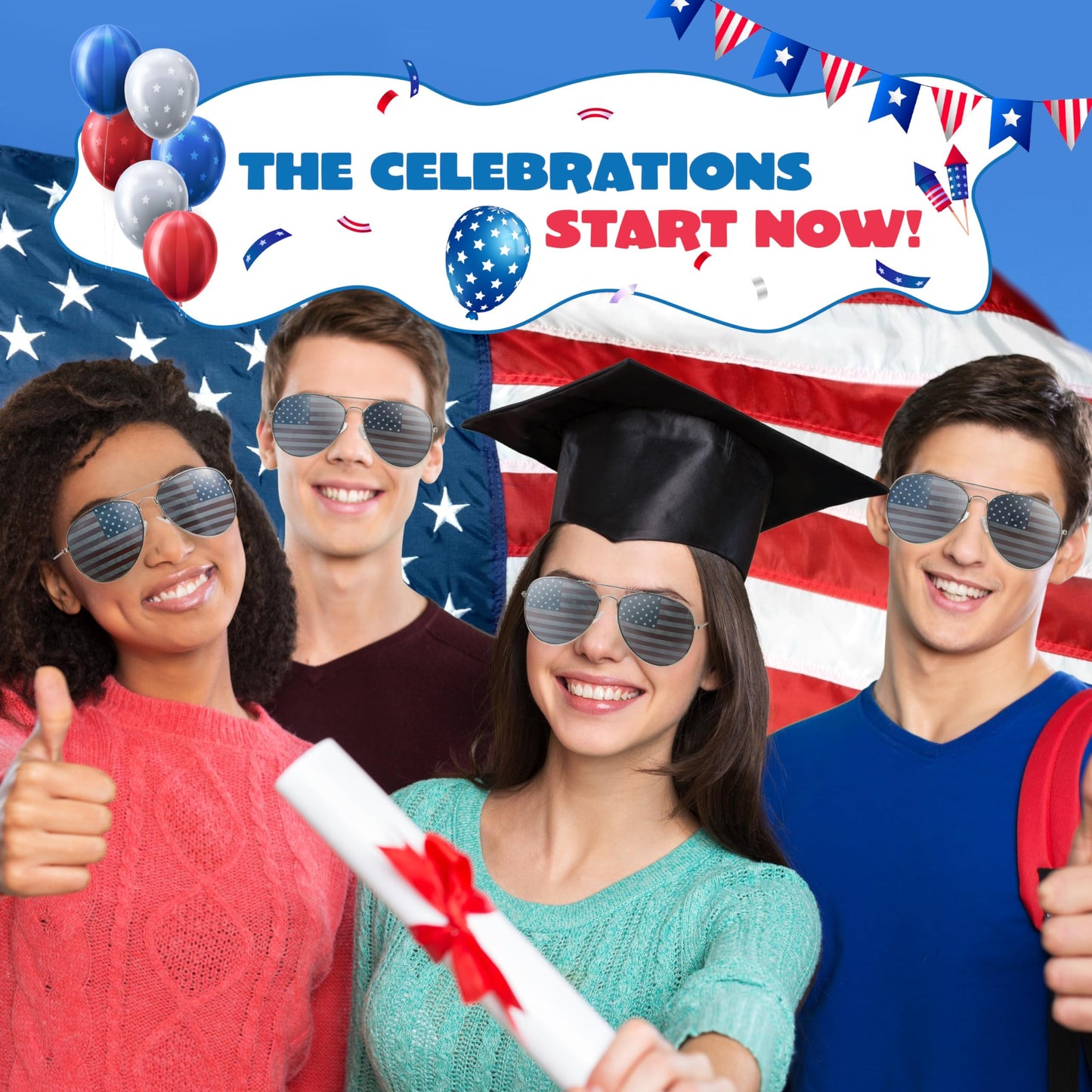 JOYIN 3 Pcs July 4th American Flag Sunglasses, Fourth of July Patriotic Sunglasses with Gold Silver and Black Frame, Red White Blue American Glasses for 4th of July Accessories, Party Favor