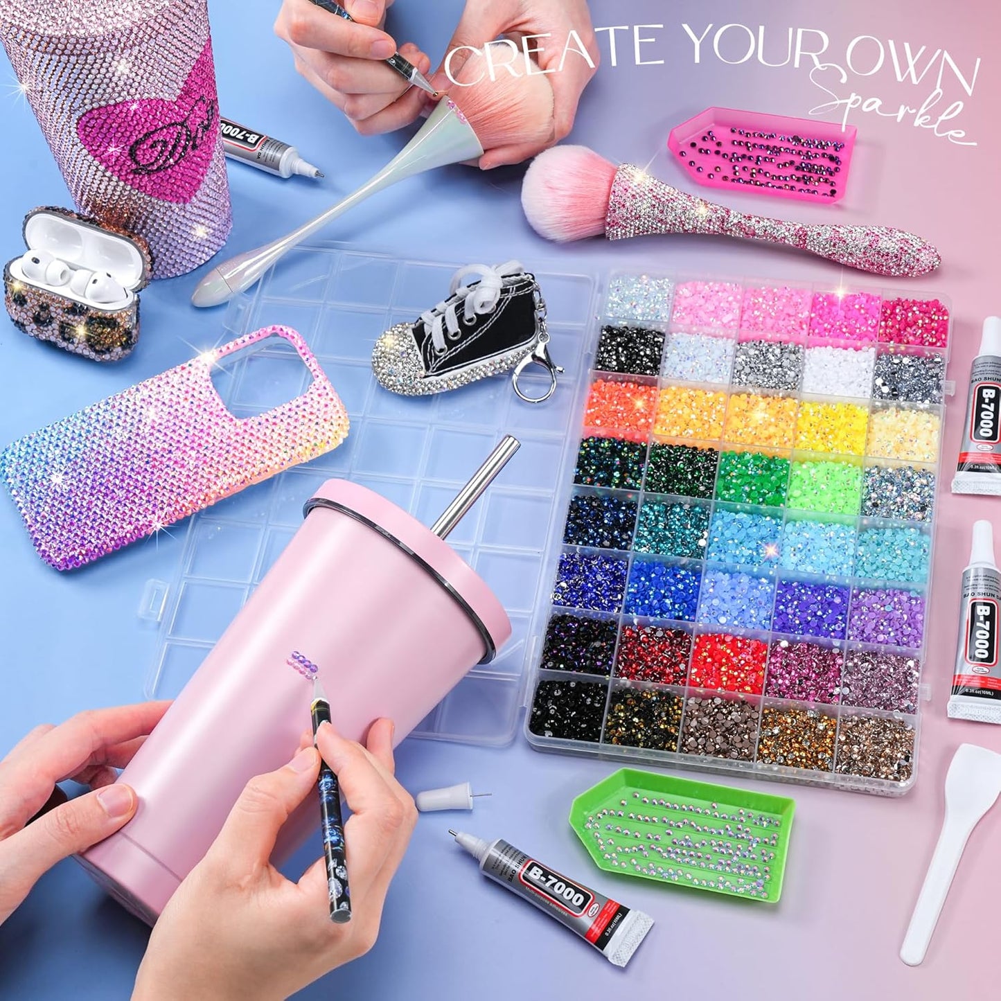 Bedazzling Kit - 50000 Pcs Rhinestones 3mm | 40 Colors Nail Gems & Glitter Art Supplies with Pickup Pen & B7000 Glue