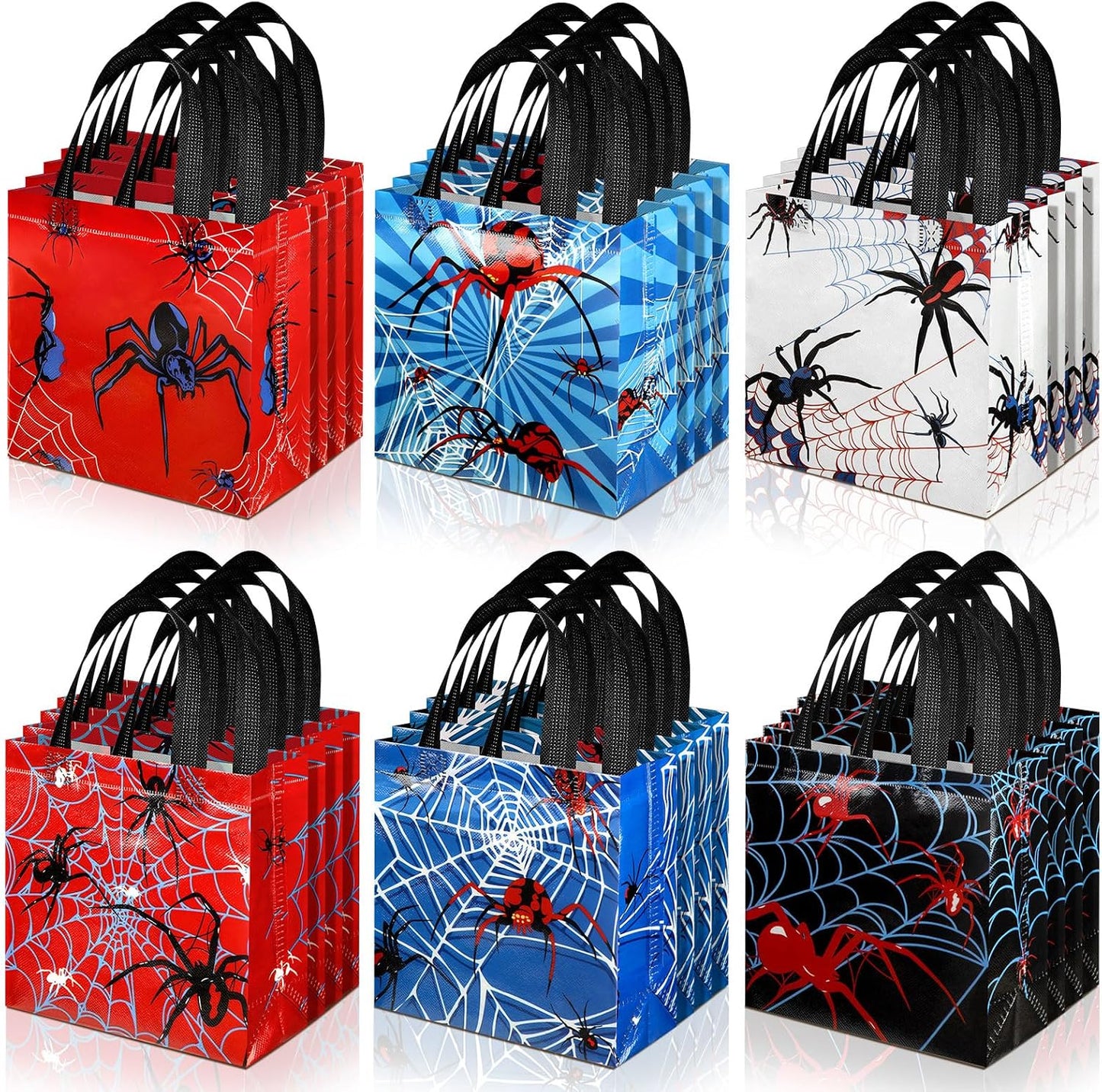 Spider Party Favor Goodie Bags - 40 Pcs Reusable Non-Woven Bags for Halloween & Birthday | 7.87 x 7.87 x 3.54 Inches