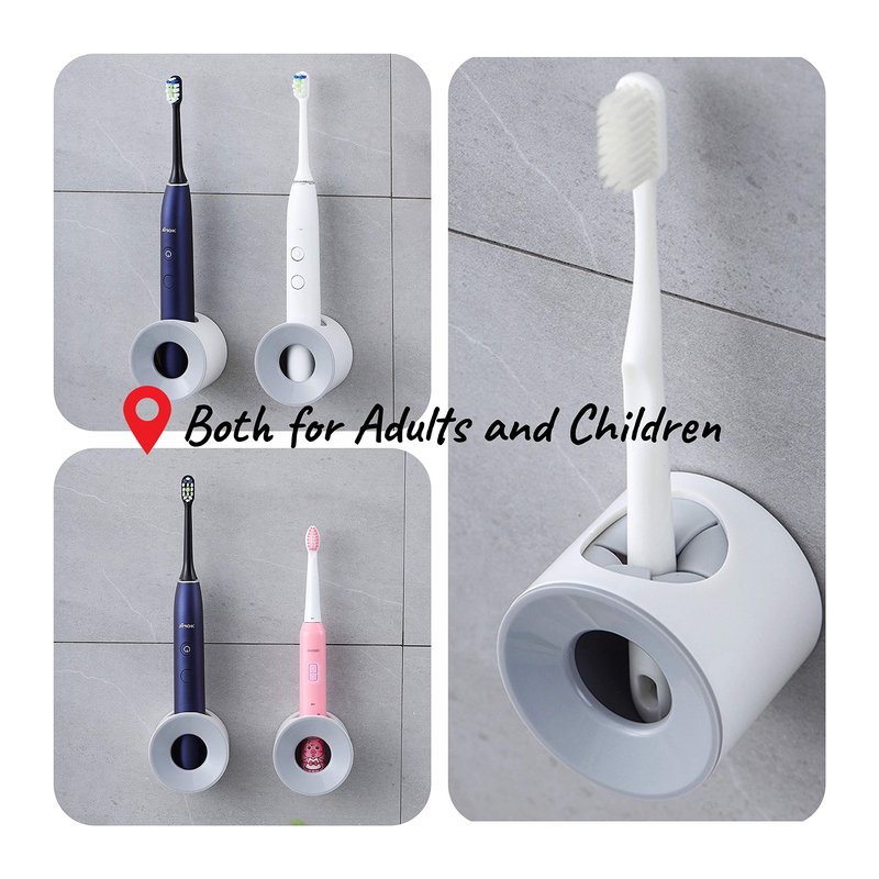LaLand Electric Toothbrush Holder, Wall Mounted for Shower Space-Saving, Storage Organizer Caddy for Kids, Bathroom Decor (2, Grey)