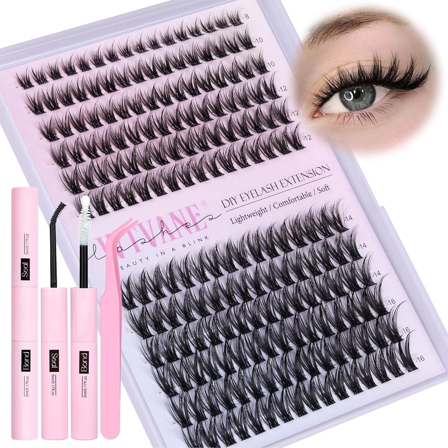 Natural Lash Clusters - 8mm Wispy Eyelash Extensions with Soft Clear Band | Glasses Friendly