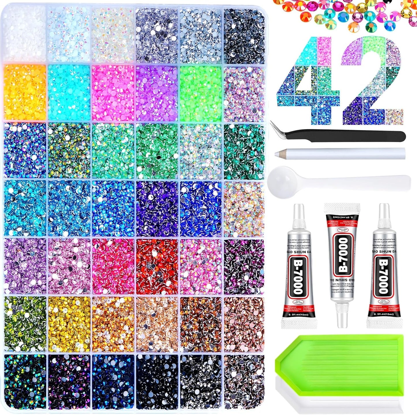 Jelly Rhinestones - 46,000 Pcs Multicolor 3mm Flatback Gems for Crafting | Bedazzler Kit with 3 Pcs 15ml B7000 Jewelry Glue