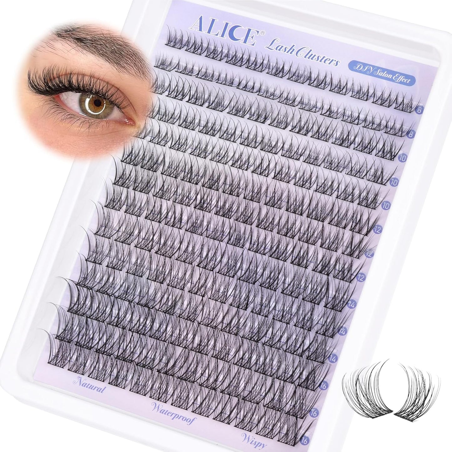 Natural Lash Clusters - Wispy Eyelash Extensions 168pcs | 8-16mm C-Curl, Soft Thin Band for a Natural Look