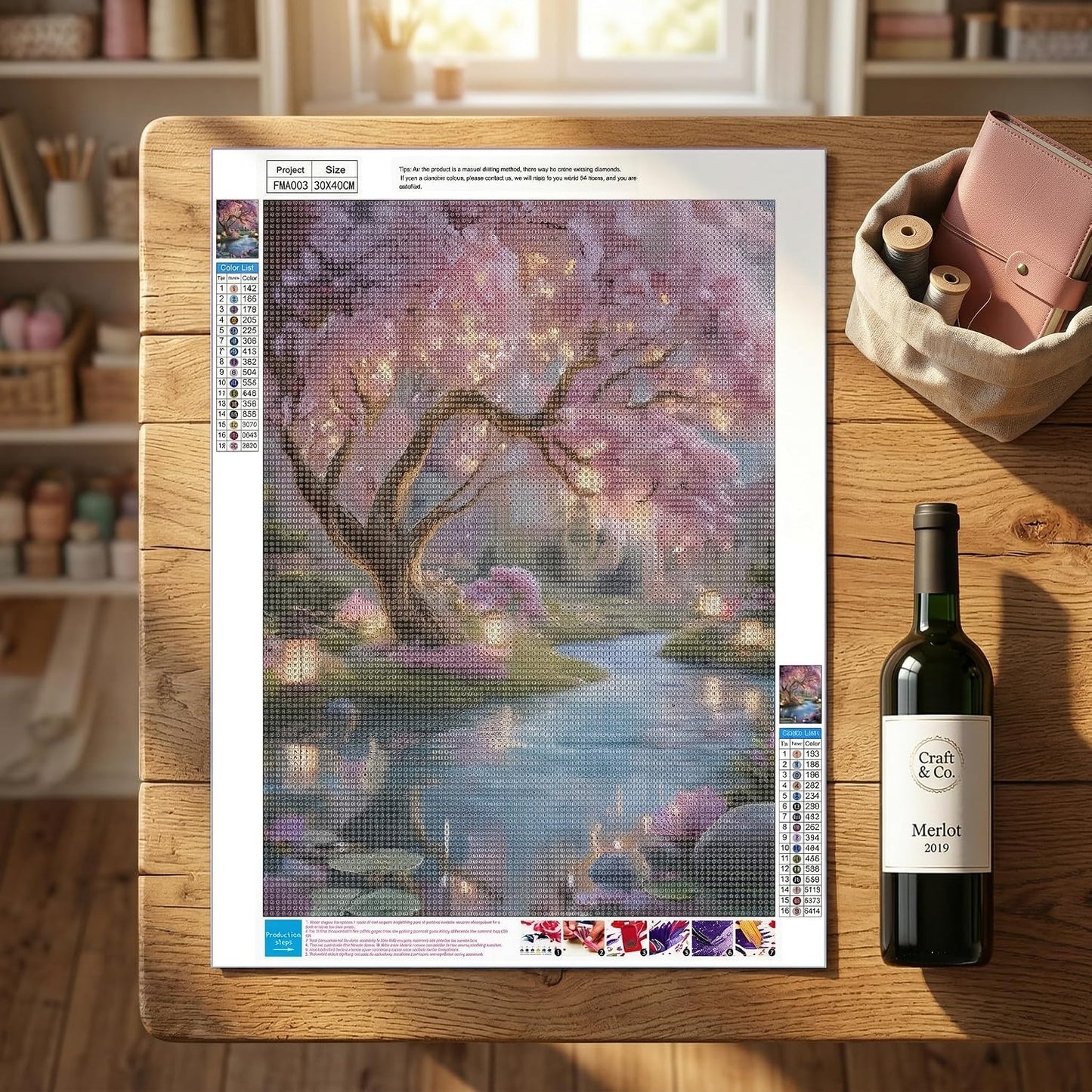 5D Diamond Painting Kit - Cherry Blossom Full Drill DIY Art Canvas | 12 x 16 Inch Floral Home Decor Gift for Women
