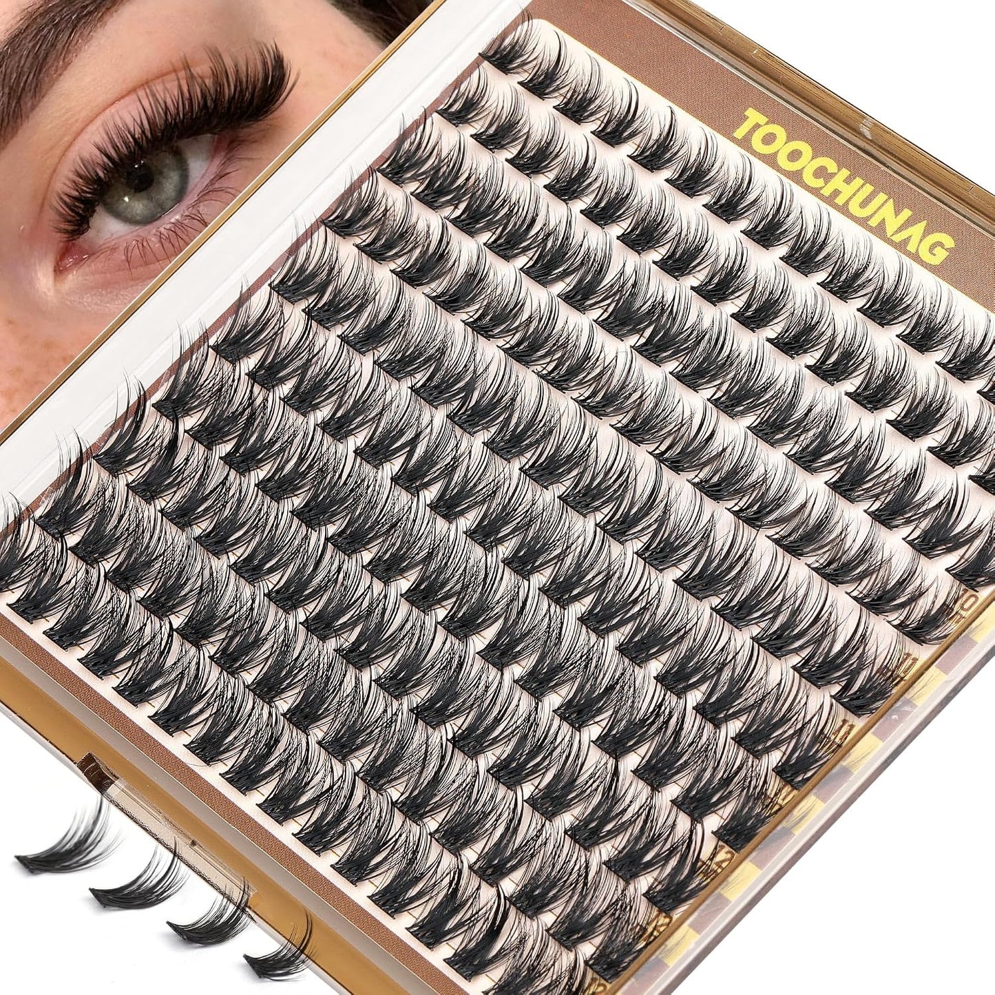 Natural Cluster Eyelash Extensions - Wispy D Curly Individual Lashes | 10-16mm Soft Volume DIY Lash Clusters