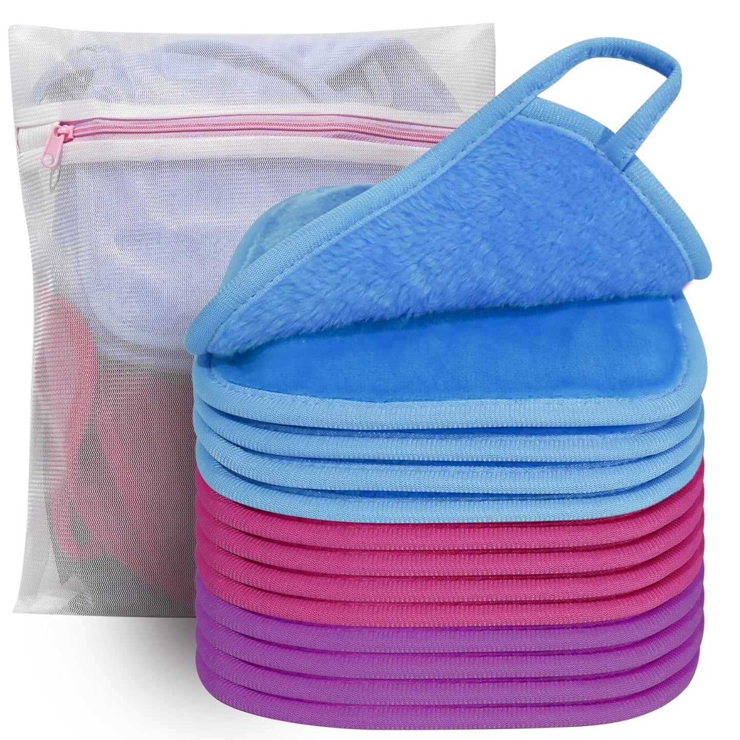 KODAMO Reusable Makeup Remover Cloths - Soft Microfiber Pads for Gentle Cleansing | 12 Pack with Mesh Bag