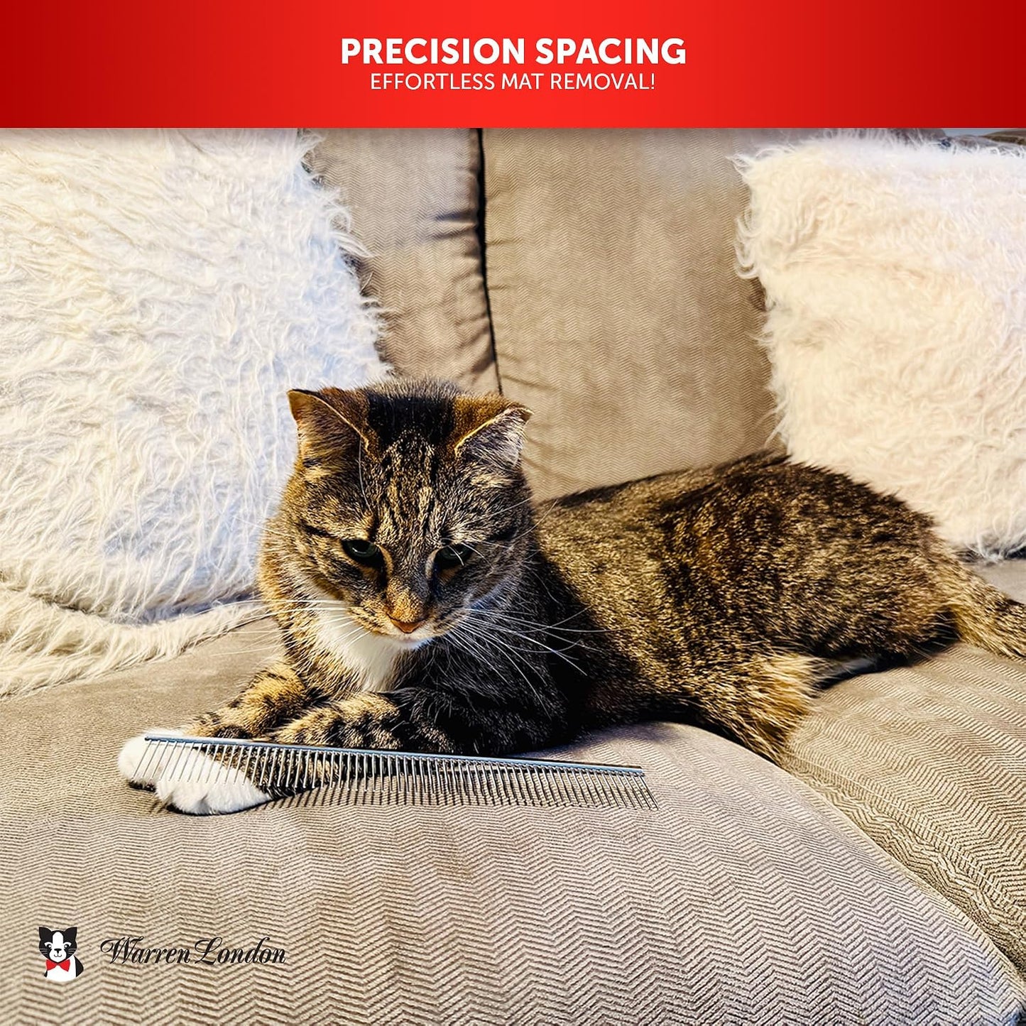 Warren London Cat Grooming Comb - 9" Copper DeMatter Pro Max | Gentle Detangler for Long, Thick Coats