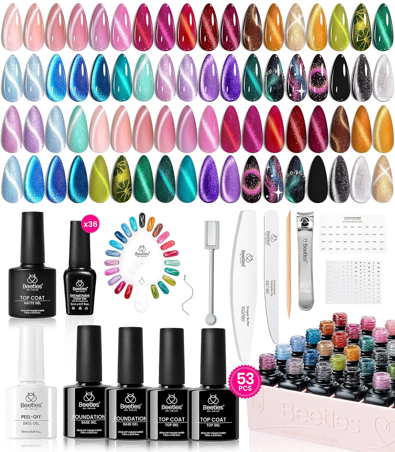 Beetles Gel Nail Polish Set - 32 Vibrant Colors | UV LED Soak Off Nail Kit with Base & Top Coat