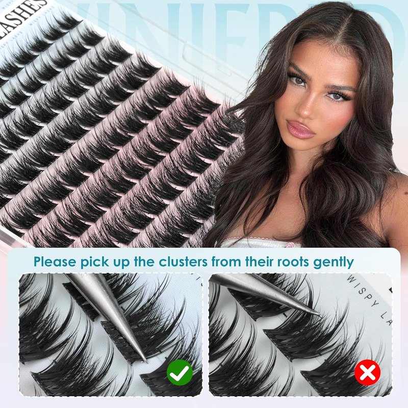Natural Eyelash Clusters - Wispy Fluffy Light Volume Lash Extensions | DIY 10-16mm Thin Band