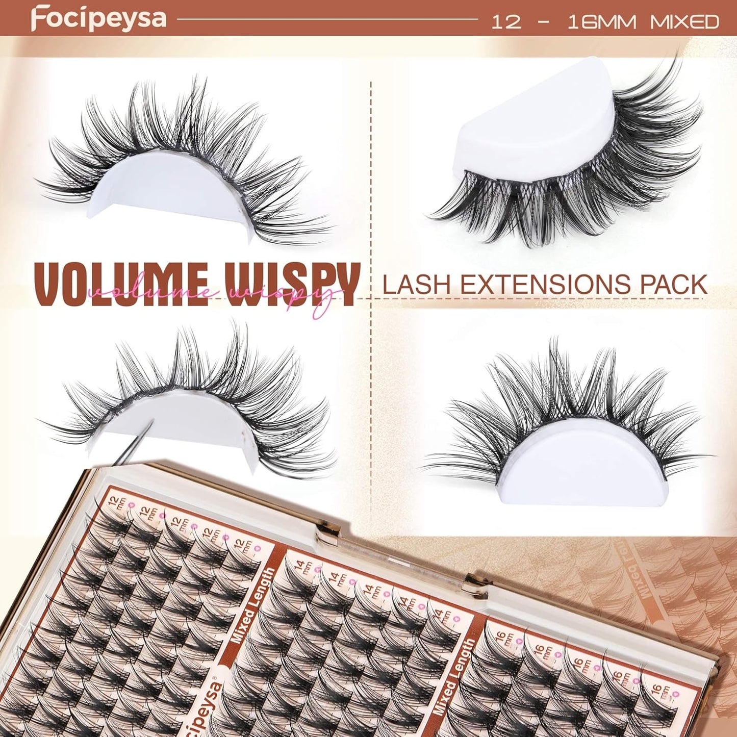 Wispy Lash Clusters - 12-16mm Natural Look Eyelash Extensions for DIY Home Use | Salon Effect Individual Lashes