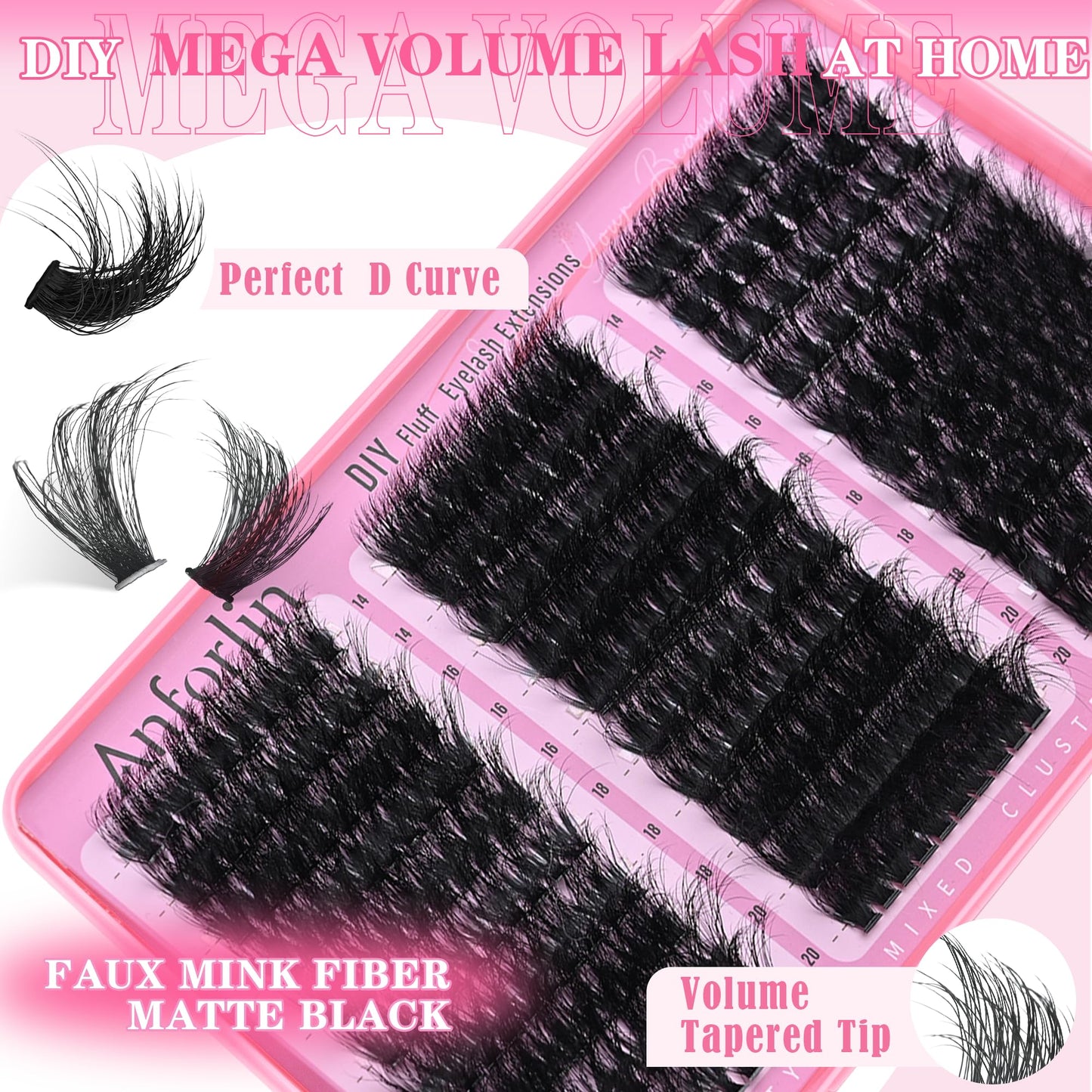 Thick Lash Clusters 14-20MM Volume Lash Extension 80D+180D+280D Eyelash Clusters 3 Styles Individual Lashes 280pcs Eyelash Extensions D Curly Lash Extension DIY at Home by Anforlin
