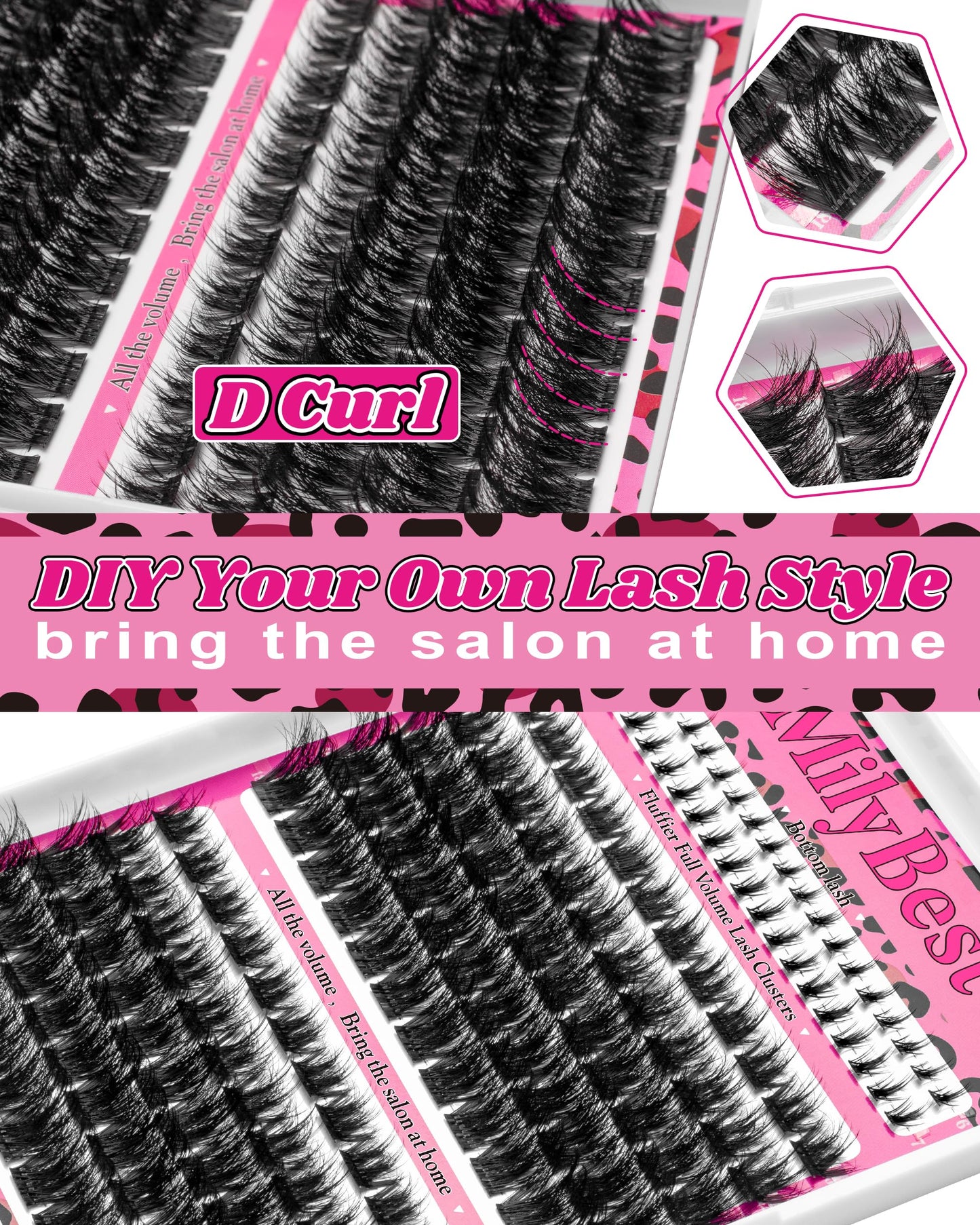 MilyBest Mist Lashes Clusters Kit Volume Eyelash Clusters Spiky 10-18mm Thick Full Cluster Eyelash Extensions D Curl Individual Cluster Lashes Natural Fairy Manga DIY Lash Extensions Kit at Home