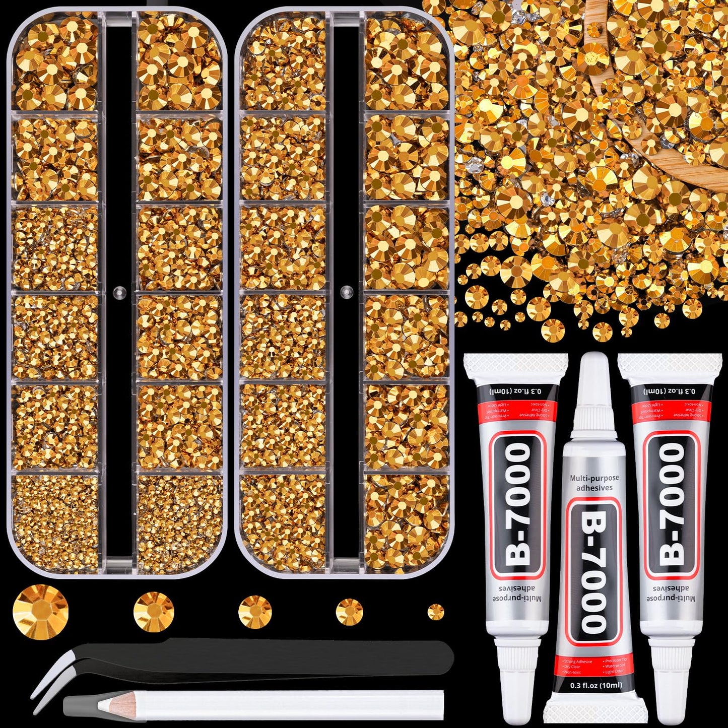 Resin Rhinestones - 32000 Pcs Flatback Gems for Bedazzling | Silver Clear Crystal Kit with 3 Pcs B7000 Glue for Nail Art & Crafts