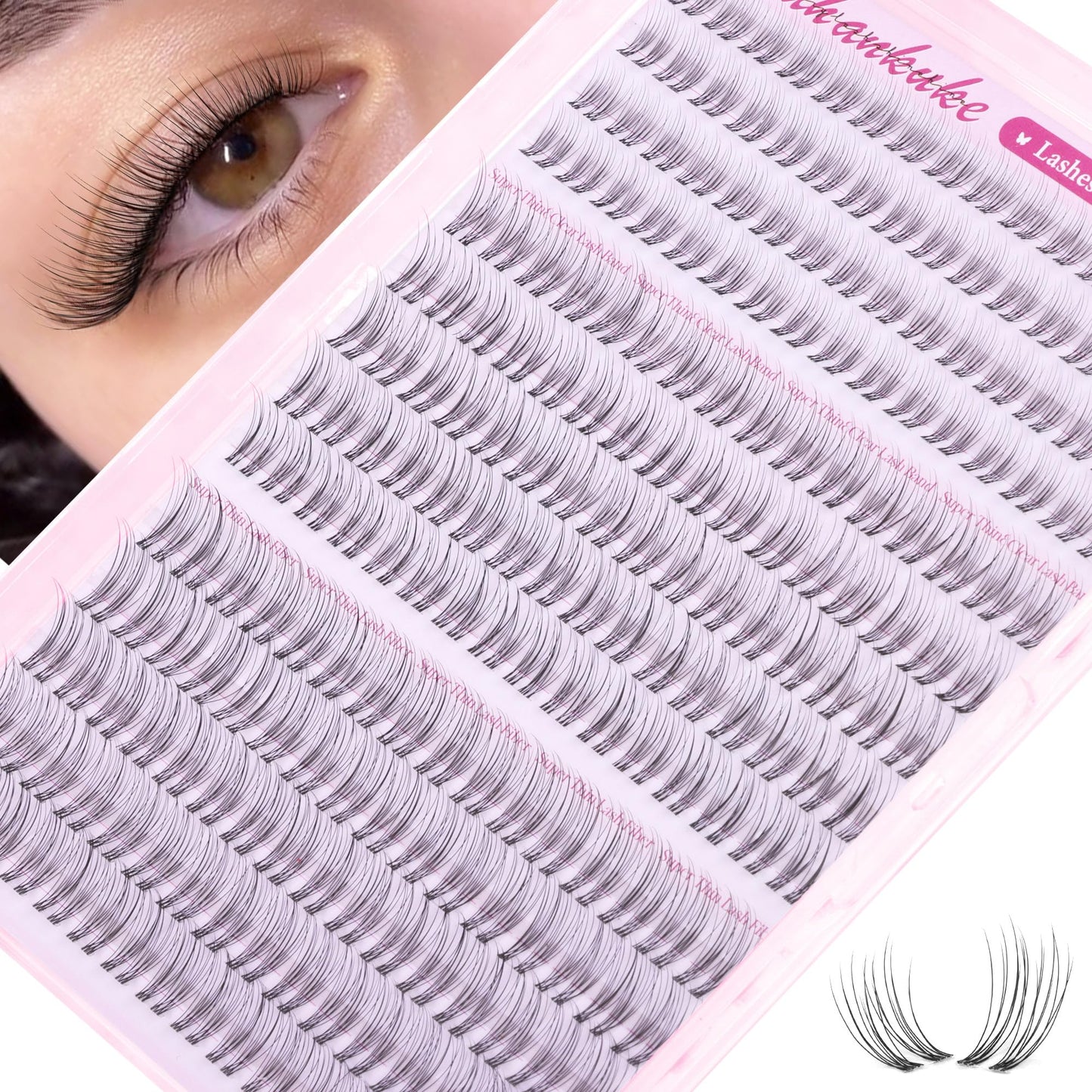 Natural Lash Clusters Wispy Eyelash Clusters Short 10-12-14MM Cluster Eyelash Extensions Clear Band Cluster Lashes 224PCS C Curl Individual Lashes for Clean Girl DIY Pestañas Postizas Naturales