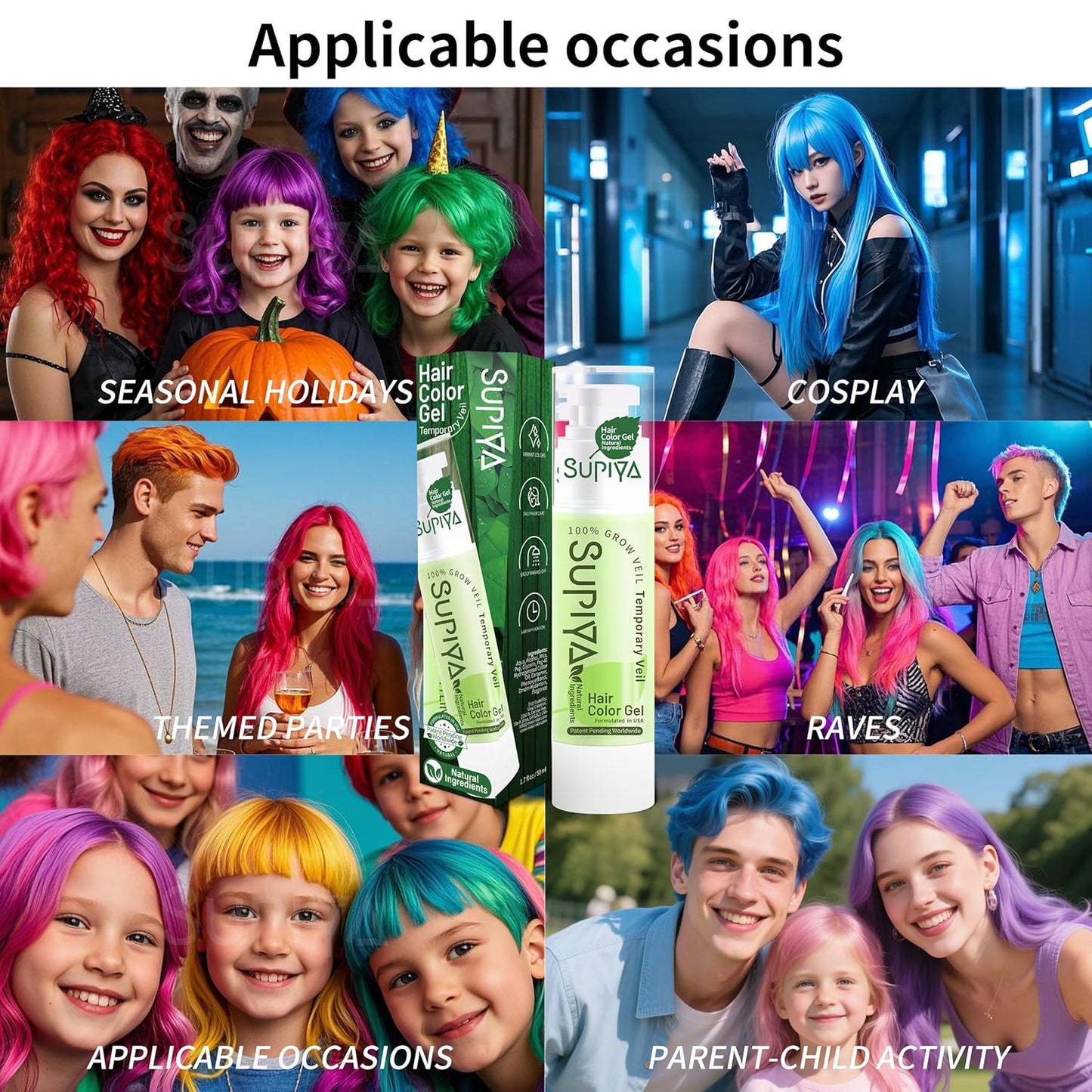 Temporary Hair Color Serum - Washable Gel Dye for Kids & Adults | Green, Blue, Purple, Red - Instant DIY Hairstyle