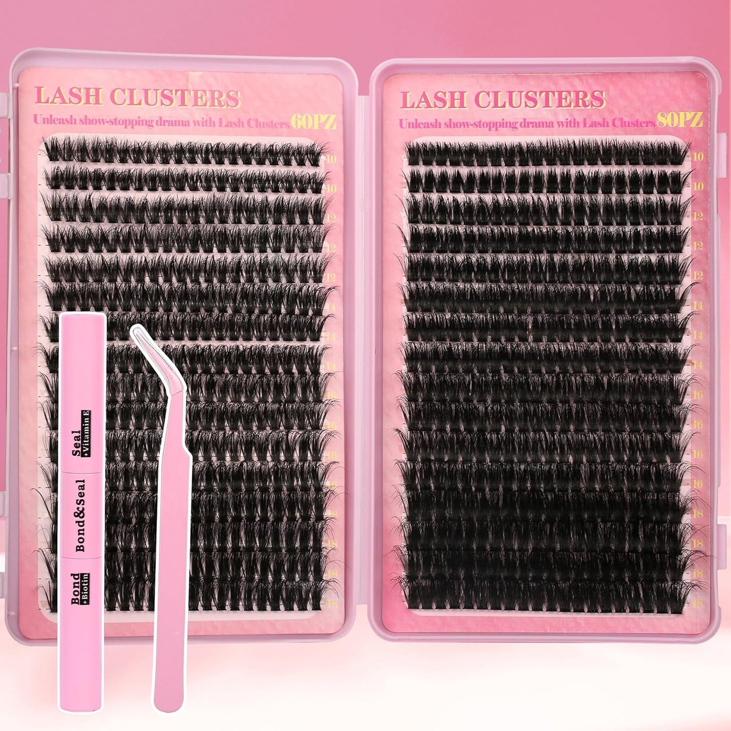 Lash Extension Kit - 640 Pcs Volume C Curl Eyelash Clusters | DIY Cluster Extensions with Bond & Tweezers