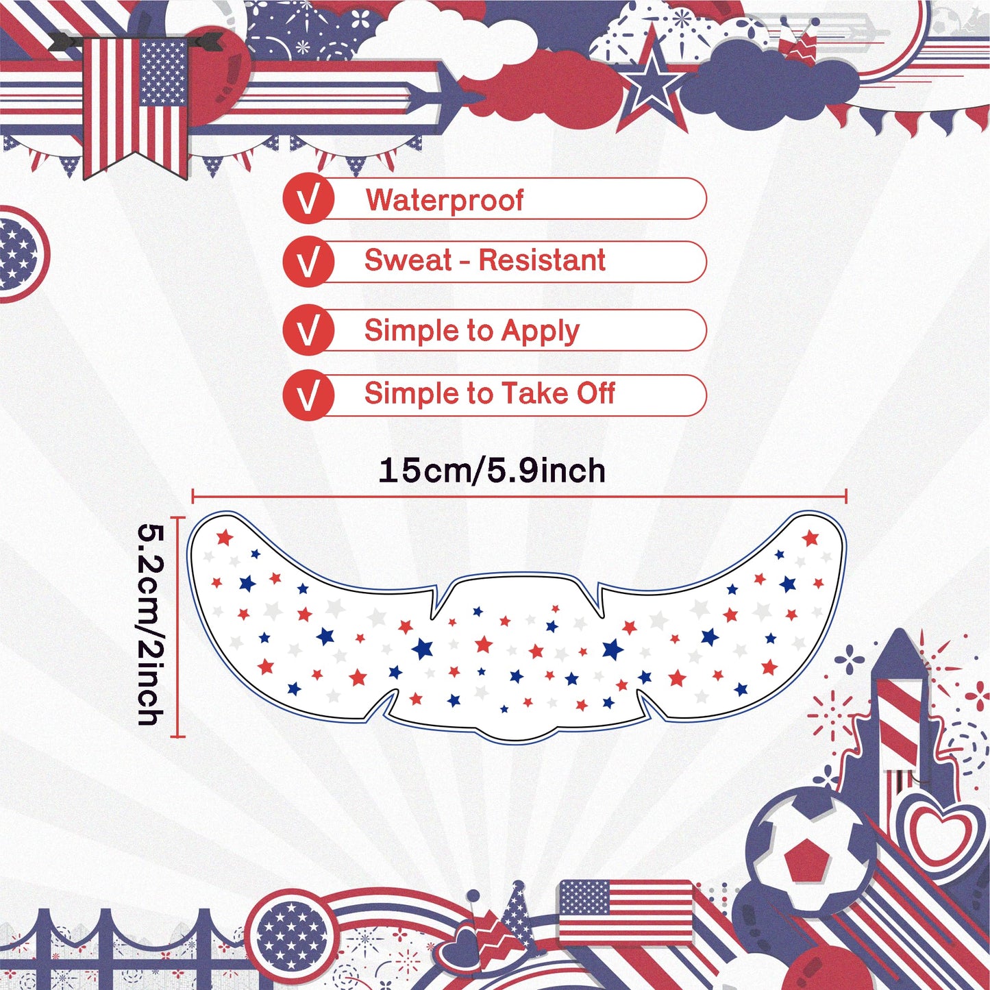4th of July Outfits for Women - 8 Pack Red White and Blue Freckles Patriotic Face Tattoos for 250 Anniversary USA Merchandise | Fourth of July Accessories Shirts Party Favors Decorations
