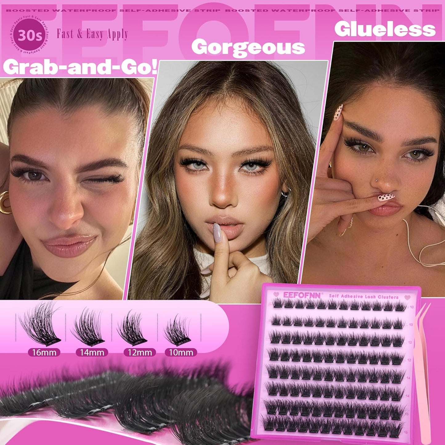 Self-Adhesive Lash Clusters - Fluffy Wispy Eyelashes Kit | Pre-Glued 10-16mm Press-On Lashes