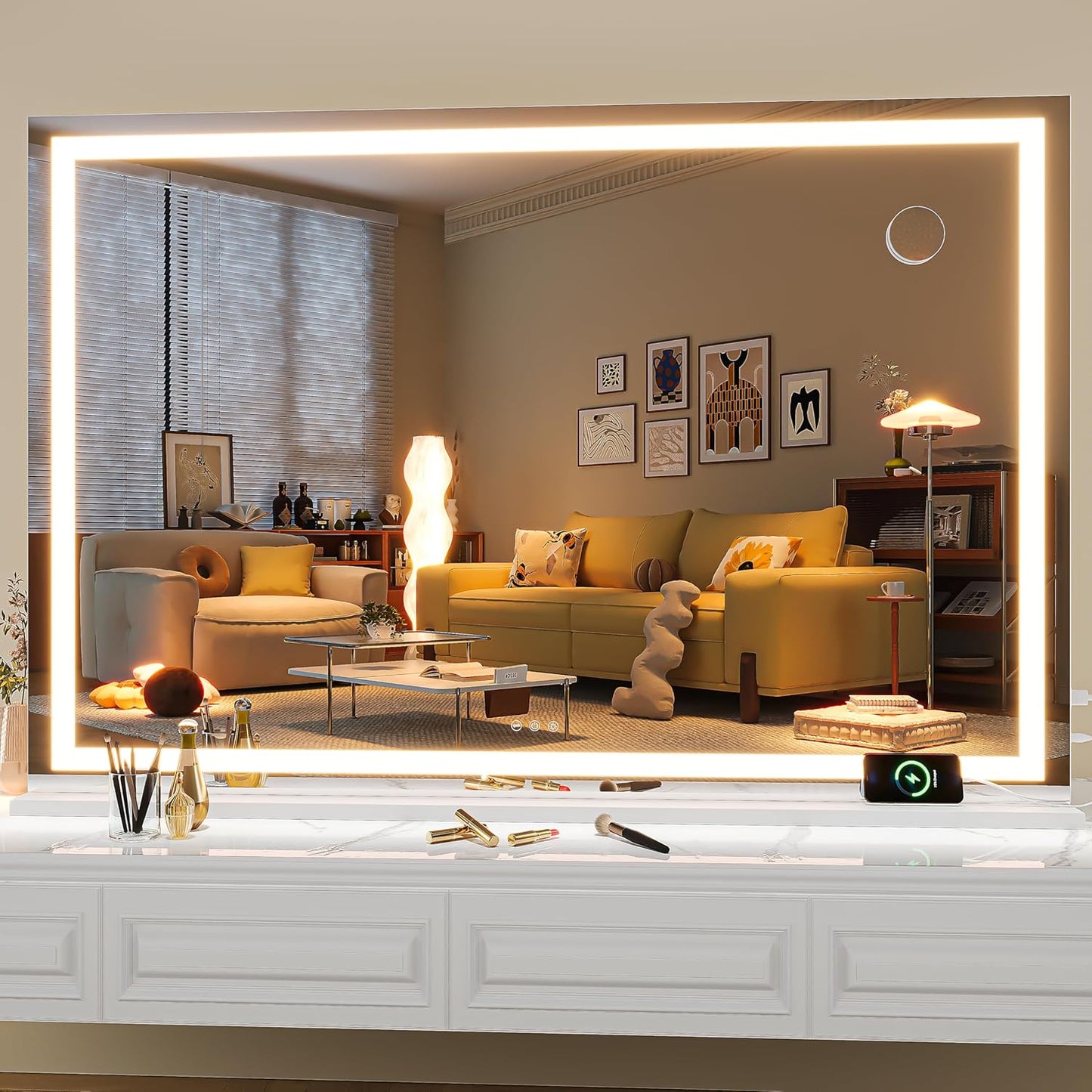 LED Makeup Mirror with Lights - 31.5" x 22" Dimmable Touch Screen Vanity Mirror | Round Black Design