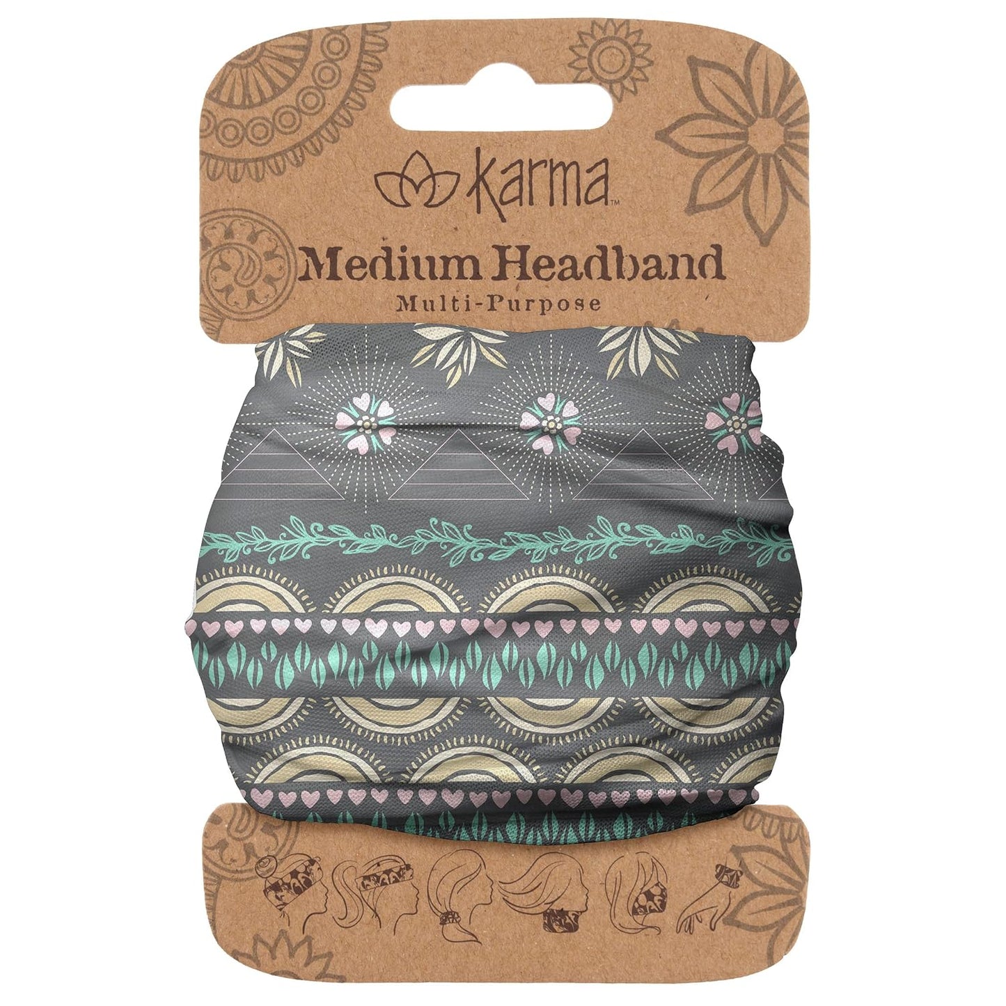 Floral Headband for Women | Stretchy Fabric Hair Scarf - Light Tan & Blue - Medium Size