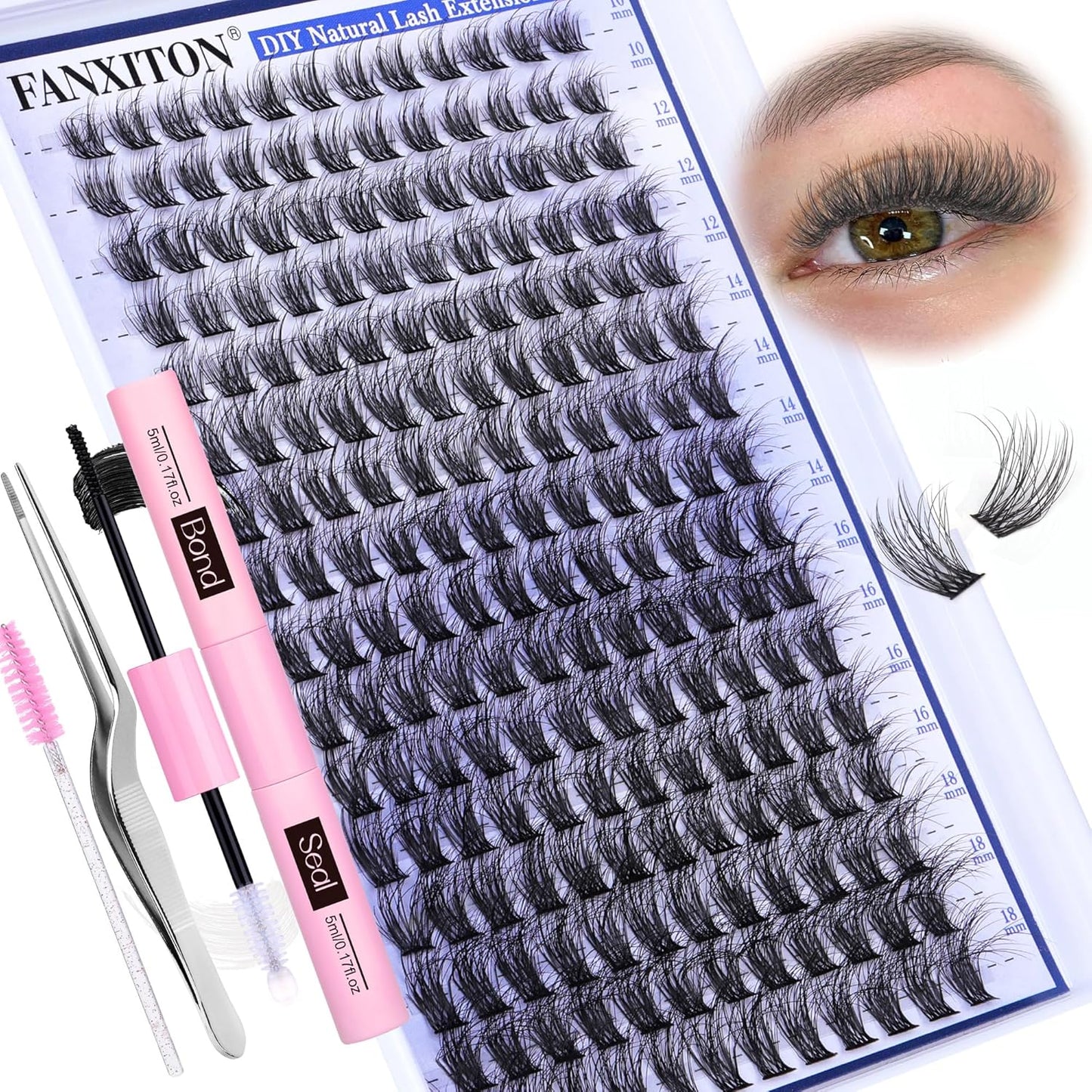 DIY Eyelash Extension Kit - Thick Volume 40D & 50D Cluster Lashes | 280 Pieces with Bond & Tweezers