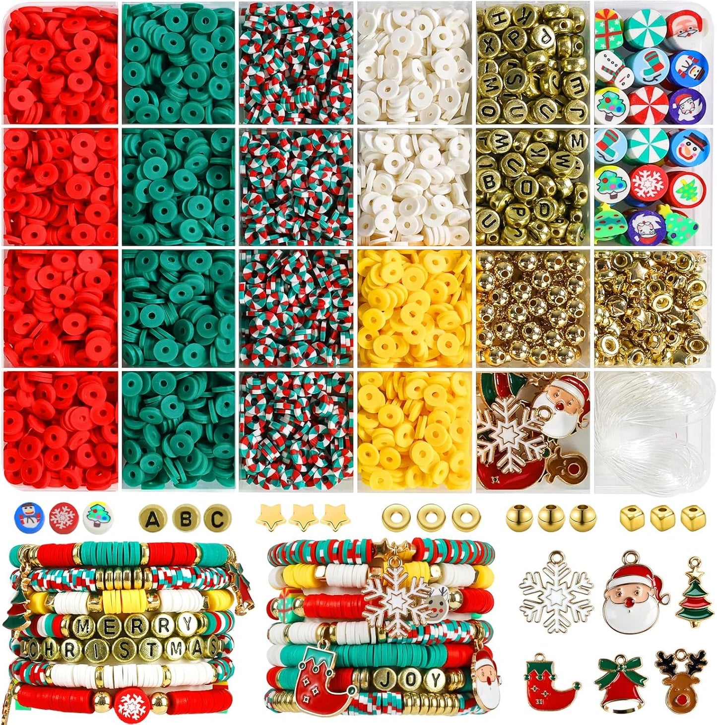 Clay Beads Bracelet Making Kit - Flat Preppy Polymer Heishi Beads with Charms | Craft Gifts for Girls Ages 8-12
