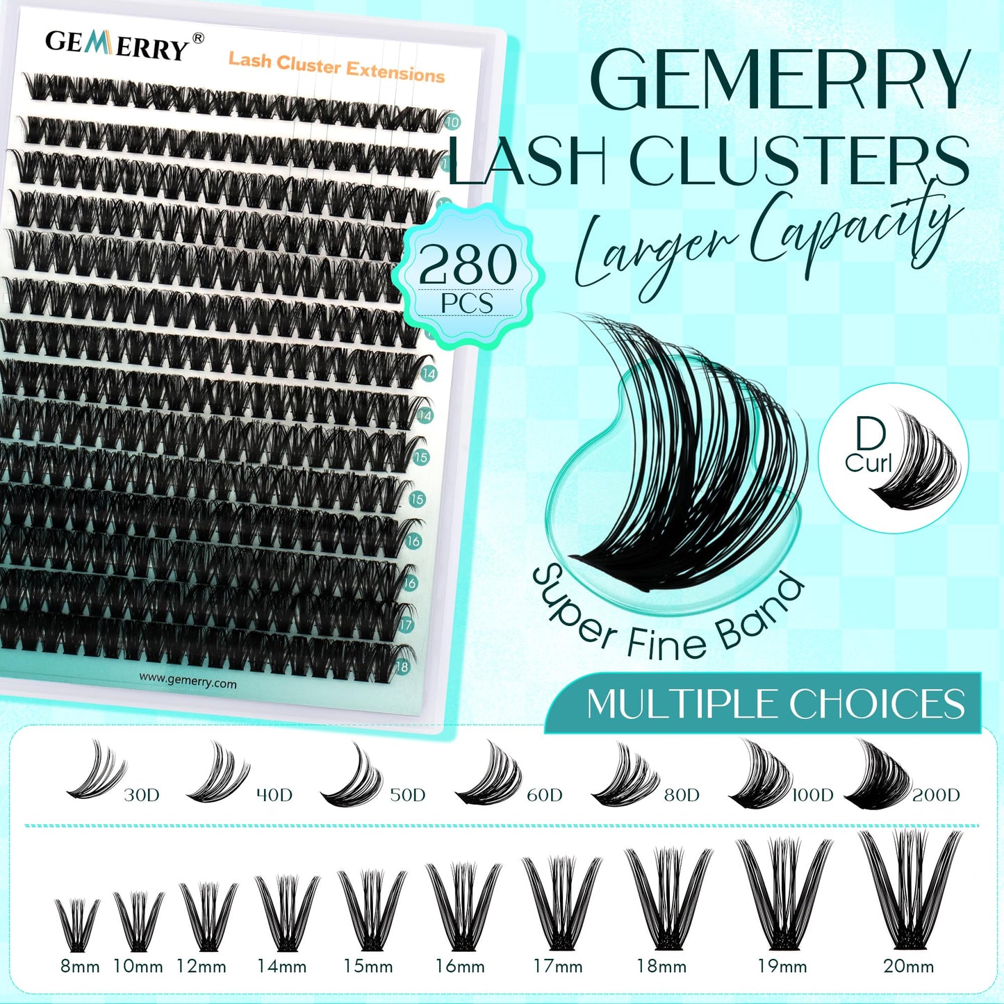 Lash Clusters Fluffy Cluster Lashes Extensions Thick 280pcs D Curl Eyelash Clusters DIY At Home Individual Lashes Extension by GEMERRY（80P-10-18mm)