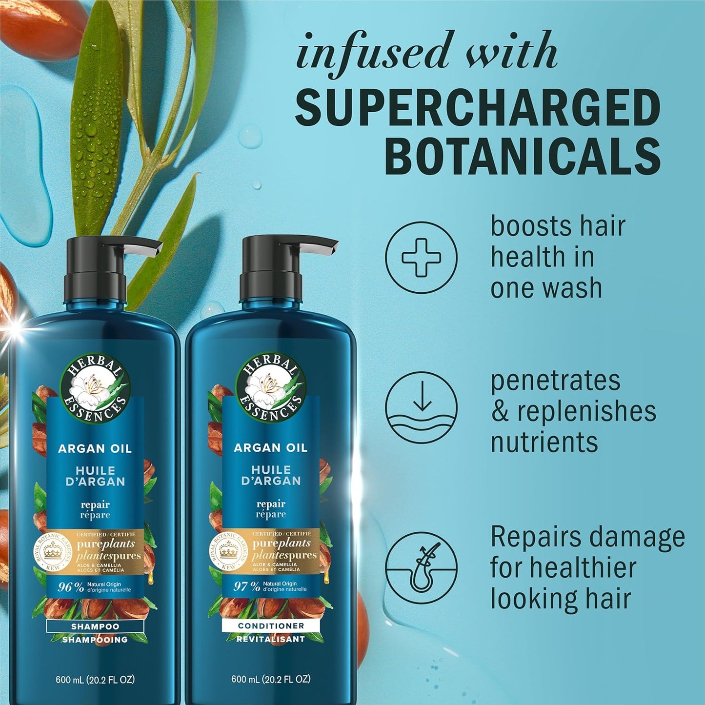 Herbal Essences Argan Oil Repair Shampoo & Conditioner Set - Moisturizing, Paraben-Free, Color-Safe | 20.2 Fl Oz, 2-Pack