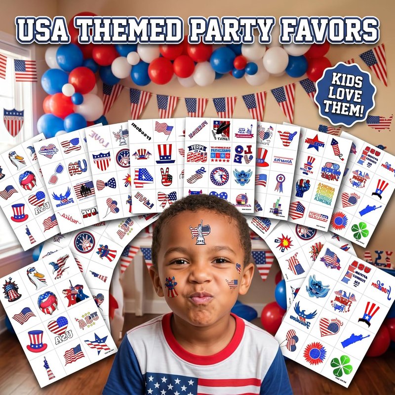 Fourth of July Patriotic Temporary Tattoos - 96PCS USA Flag Designs for Kids & Adults | Perfect Party Favors & Independence Day Accessories