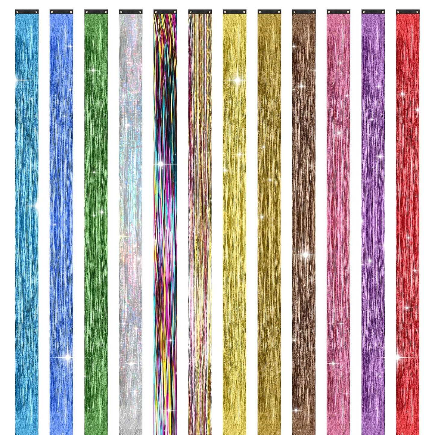 12 Colors Hair Tinsel Kit - 48 Inch Heat Resistant Hair Extensions | 3600 Strands Sparkling Glitter for Festivals & Parties