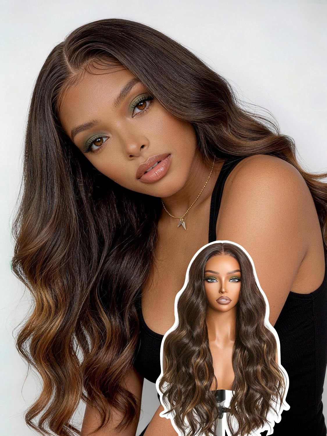 Veralux™ Blend Human Hair Wig - Loose Body Wave, Curly Style | 12 Inch Highlight Brown Lace Front for Black Women