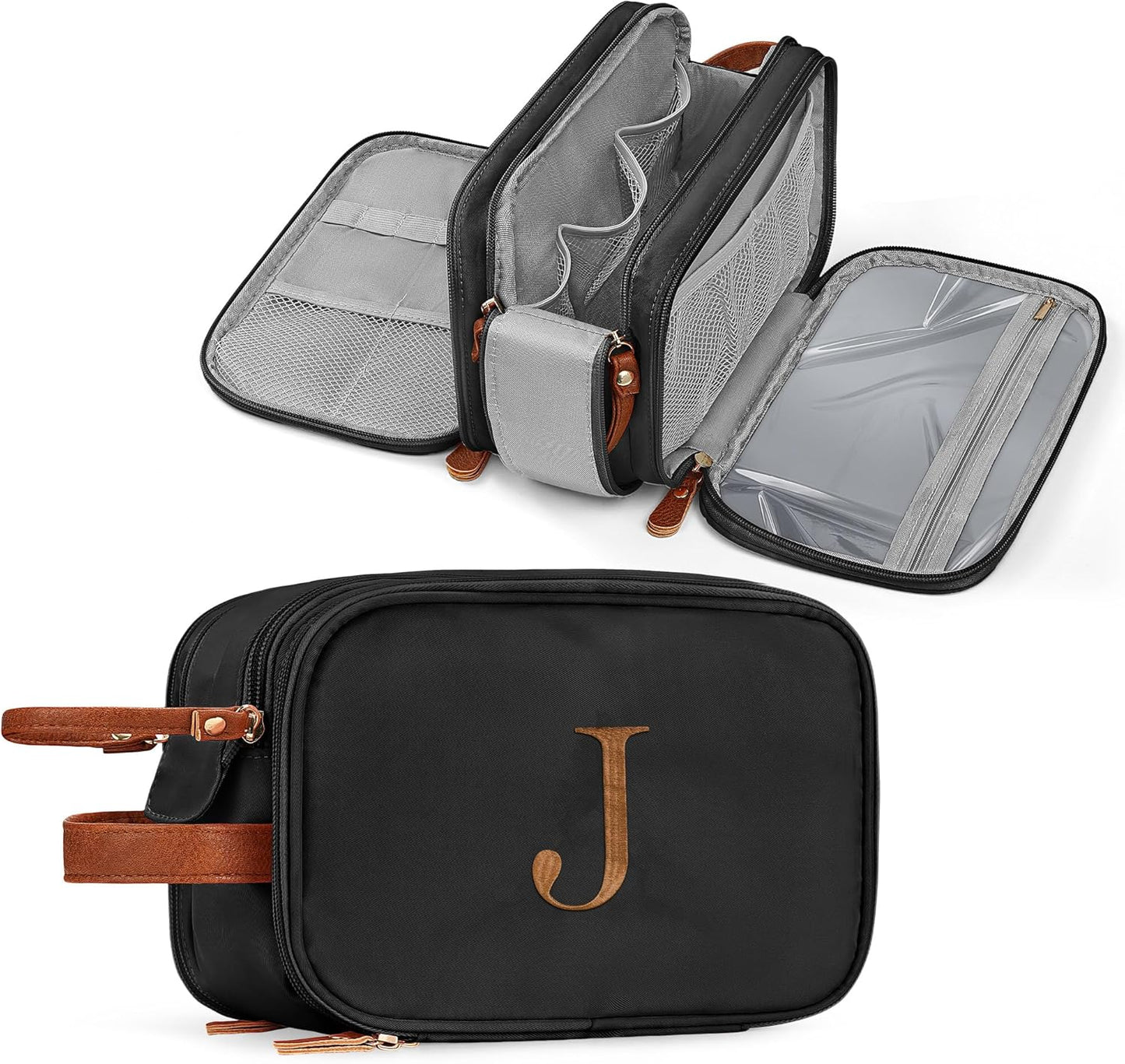 Men's Toiletry Travel Bag - Water-Resistant Dopp Kit for Travel | Personalized Gifts for Boyfriend, Husband, Dad - Black, Letter K