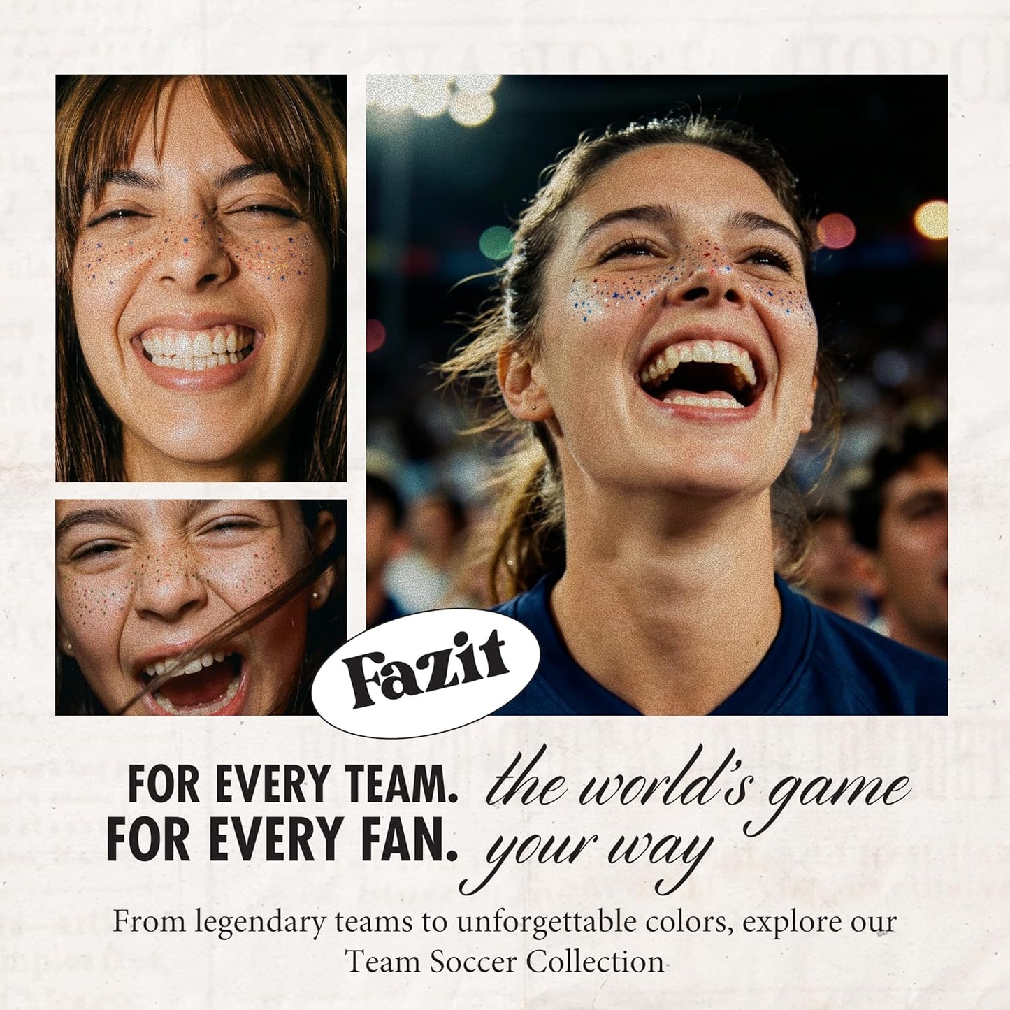 Soccer Face Stickers - Waterproof Glitter Makeup Patches for Game Day Glam | Red, Blue & Silver (6 Pack)