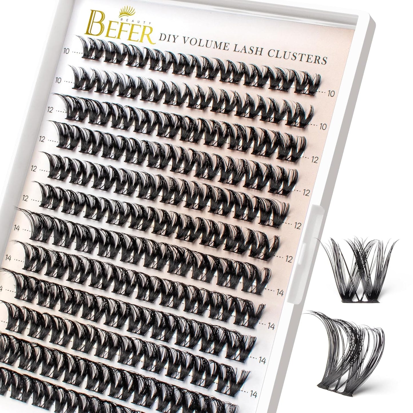 BEFER Lash Clusters - 120 Pcs D Curl Eyelash Extensions for DIY Volume | Fluffy & Wispy 10-16MM