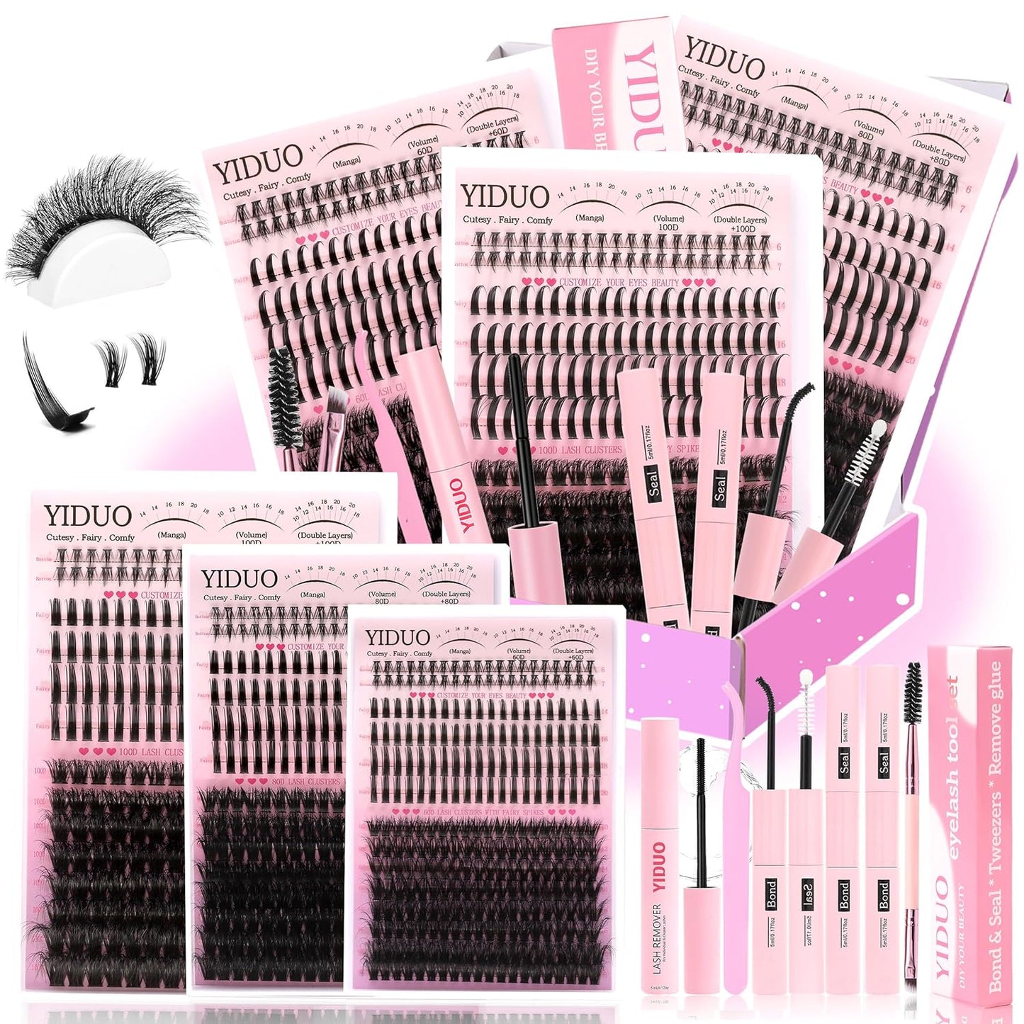Lash Clusters Kit - 770 Pcs Faux Mink Volume Extensions | 5 Styles for DIY Home Use