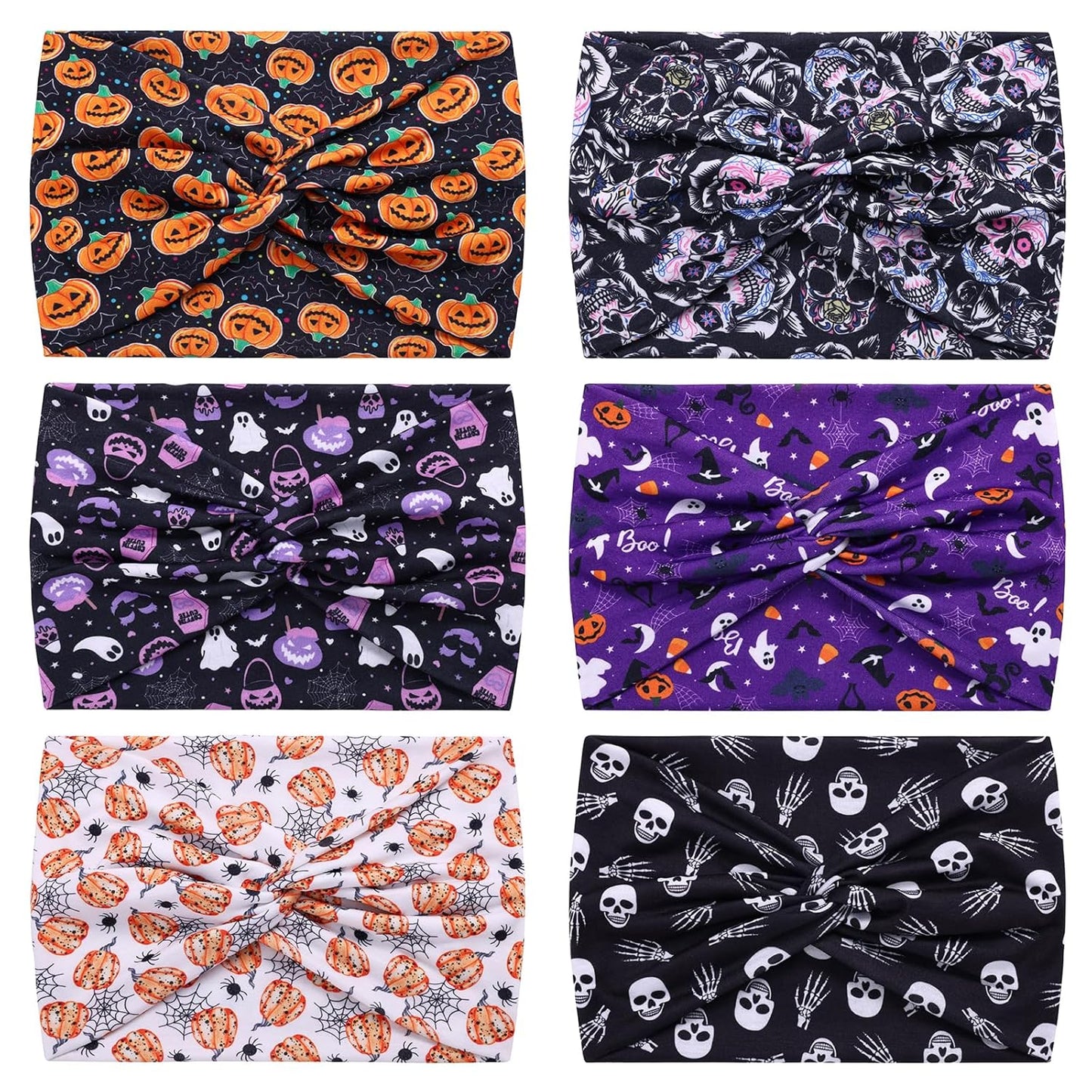 Extra Wide Headbands for Women - 7" Large Cotton Turban Knotted Bandana | 3Pcs White & 3Pcs Black