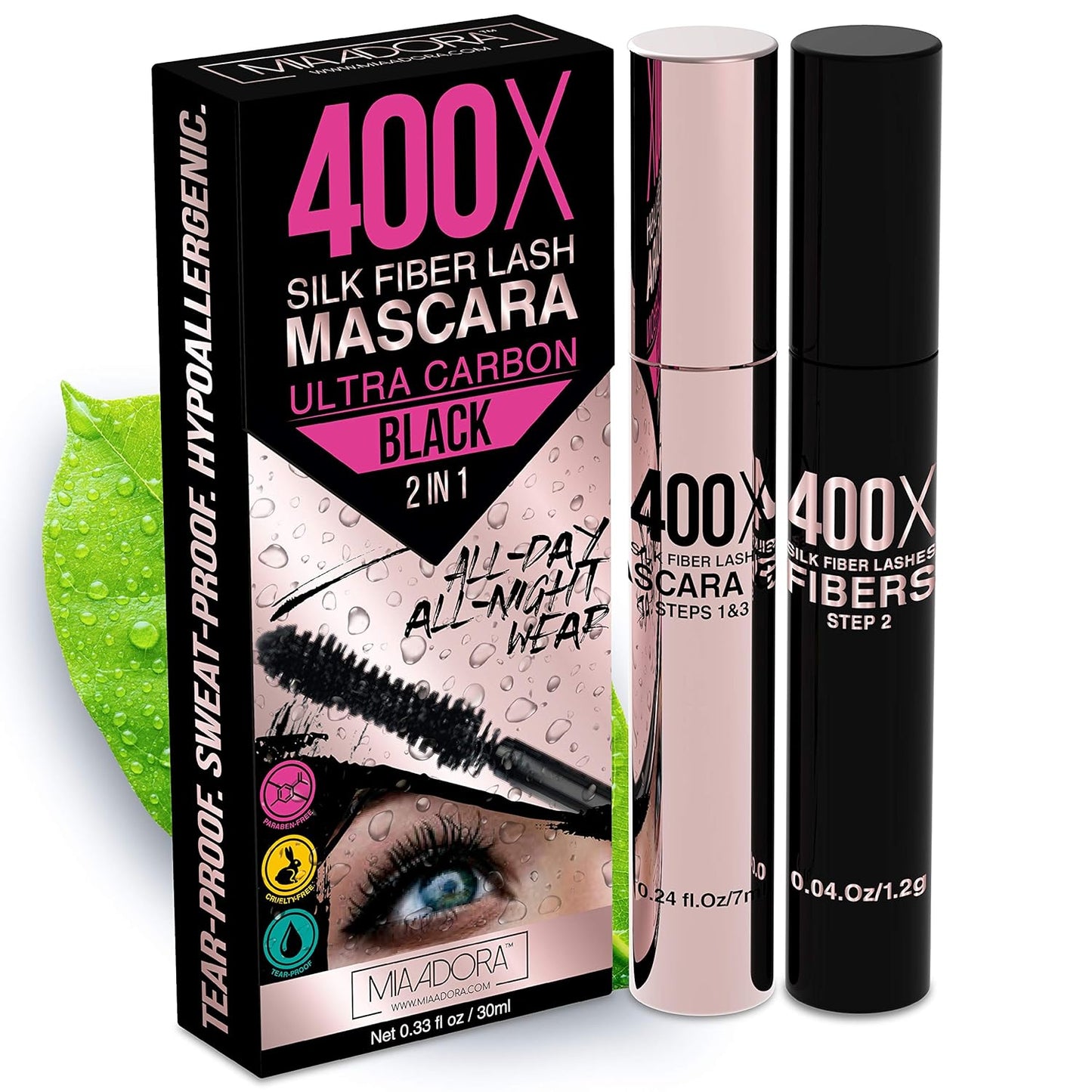 Pure Silk Fiber Lash Mascara - Ultra Black Volume & Length for Thicker Eyelashes | Waterproof & Hypoallergenic