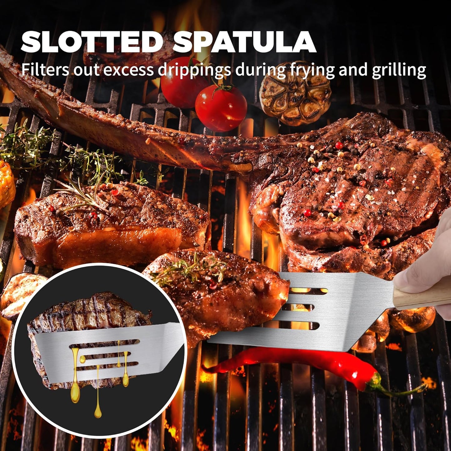 Stainless Steel Spatula Set - 2 Metal Spatulas with Wooden Handle for Cooking, Grilling & Baking | Ideal for Pancakes, Burgers & More