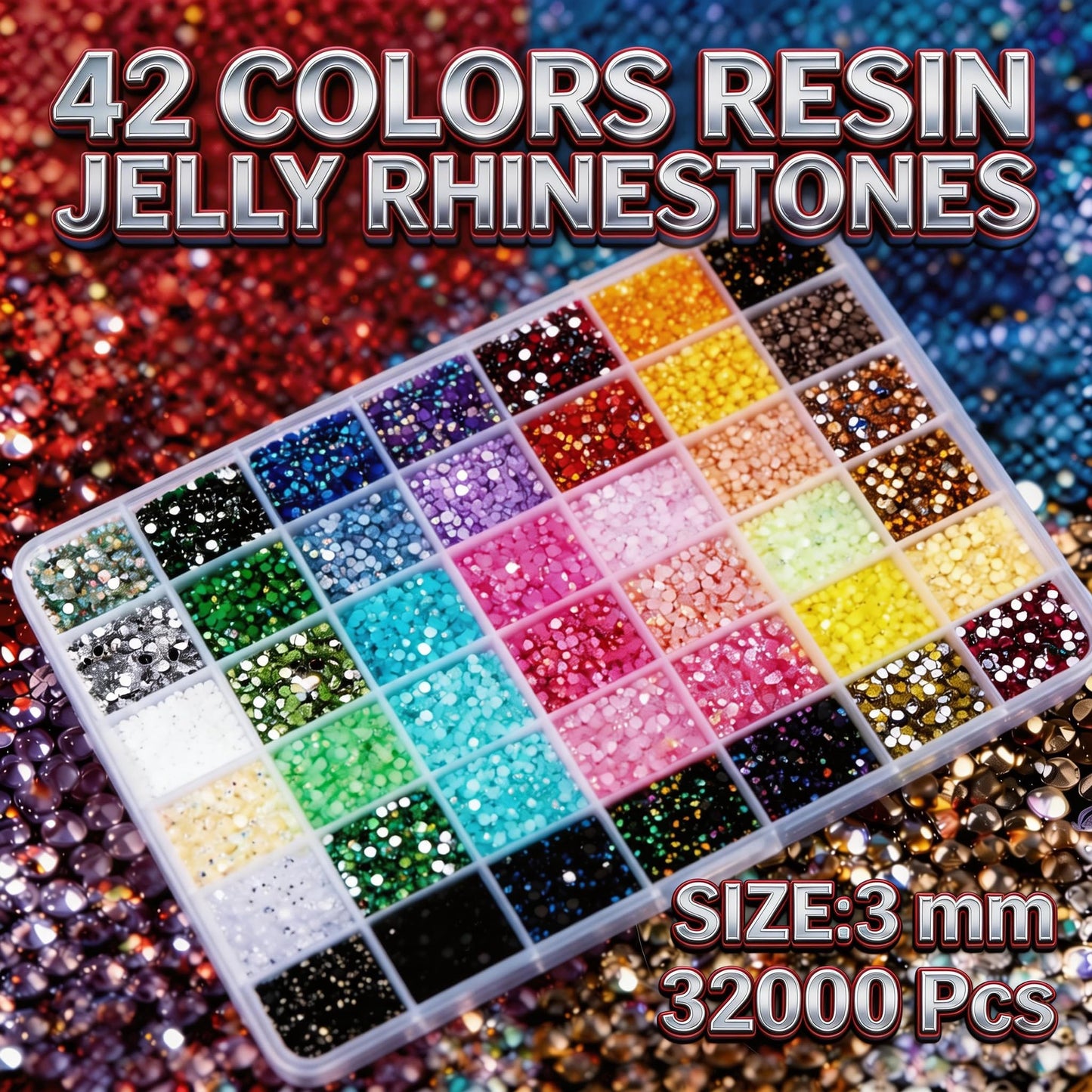 Ayzololo 42 Colors Resin Jelly Rhinestones for Bedazzling, 3mm 32000Pcs Flatback Gems Bedazzler Kit, Tweezer & Pickup Pen for Nail Art, DIY Crafts, Phone Cases
