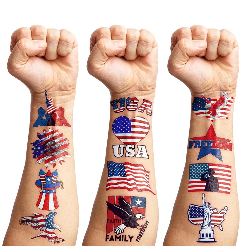 Fourth of July Patriotic Temporary Tattoos - 96PCS USA Flag Designs for Kids & Adults | Perfect Party Favors & Independence Day Accessories