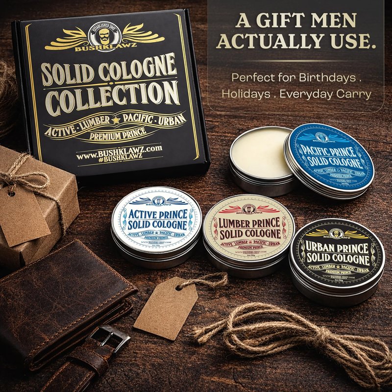 Premium Prince Solid Cologne 1 oz Variety Gift Set Alcohol Free Natural Concentrated Full Size Travel Friendly Tins Men's Fragrance 4 Manly Scents to Satisfy all Types of Viking Cannon Black Prime