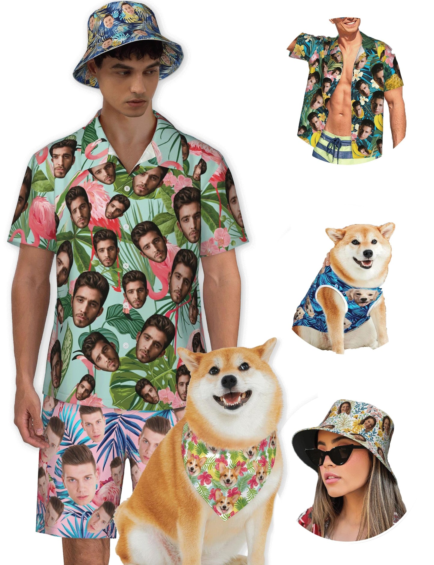 Byxhuc Custom Hawaiian Shirt for Men, Hawaiian Shirt with Faces on Them Custom for Men, Customizable Shirt with Pet Girlfriend Boyfriend Face for Women, Gifts for Vocation Beach Seaside for Women