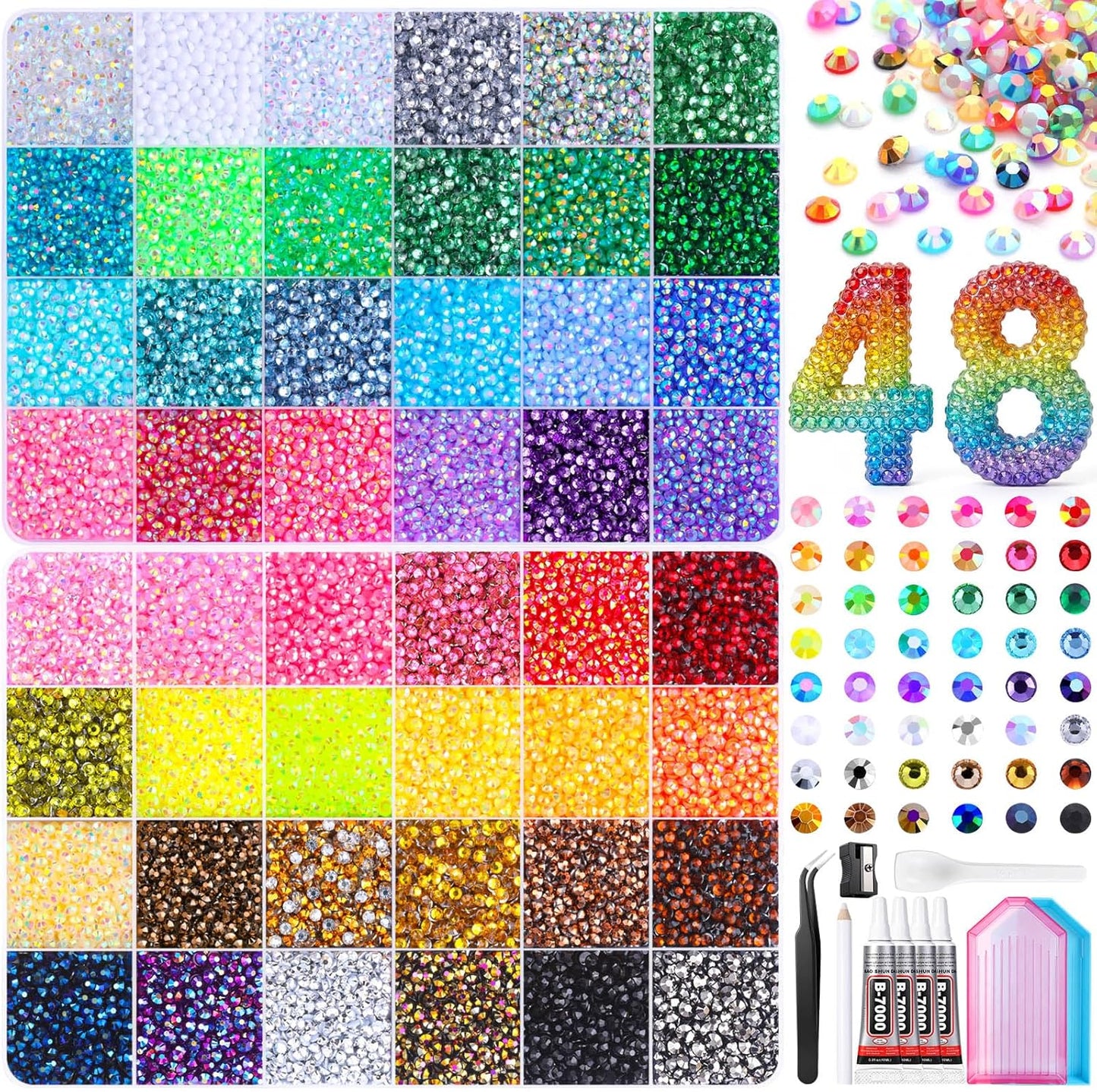 Resin Jelly Rhinestones - 48,000 Pcs Colorful 3mm Flatback Gems for Nails, Face Makeup & DIY Crafts